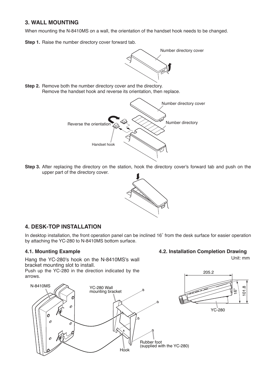 Wall mounting, Desk-top installation | Toa N-8410MS User Manual | Page 2 / 4