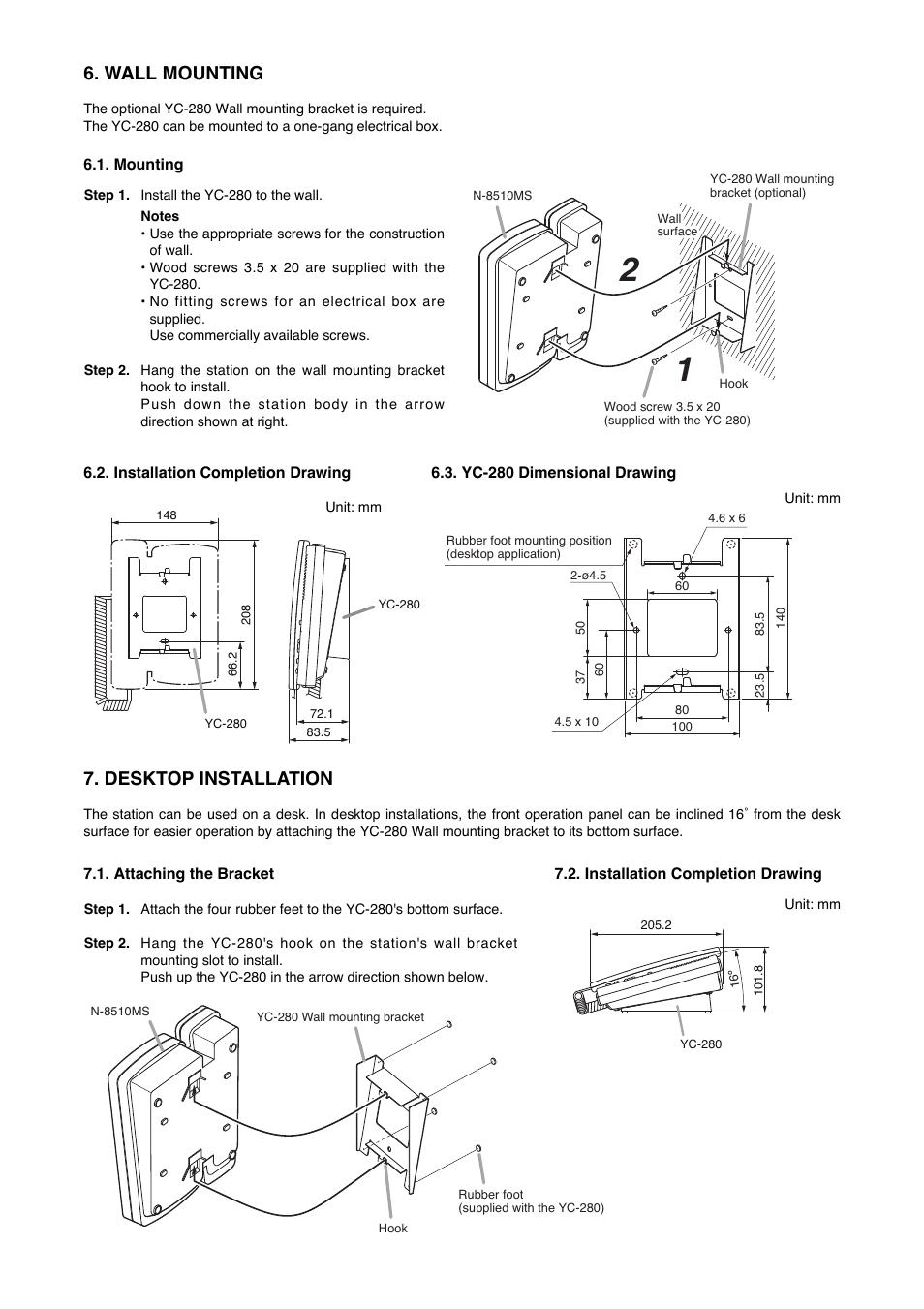 Wall mounting, Desktop installation | Toa N-8510MS User Manual | Page 3 / 4