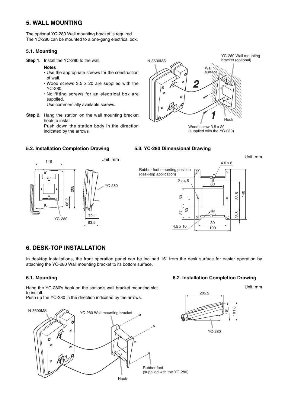 Wall mounting, Desk-top installation | Toa N-8600MS User Manual | Page 3 / 4