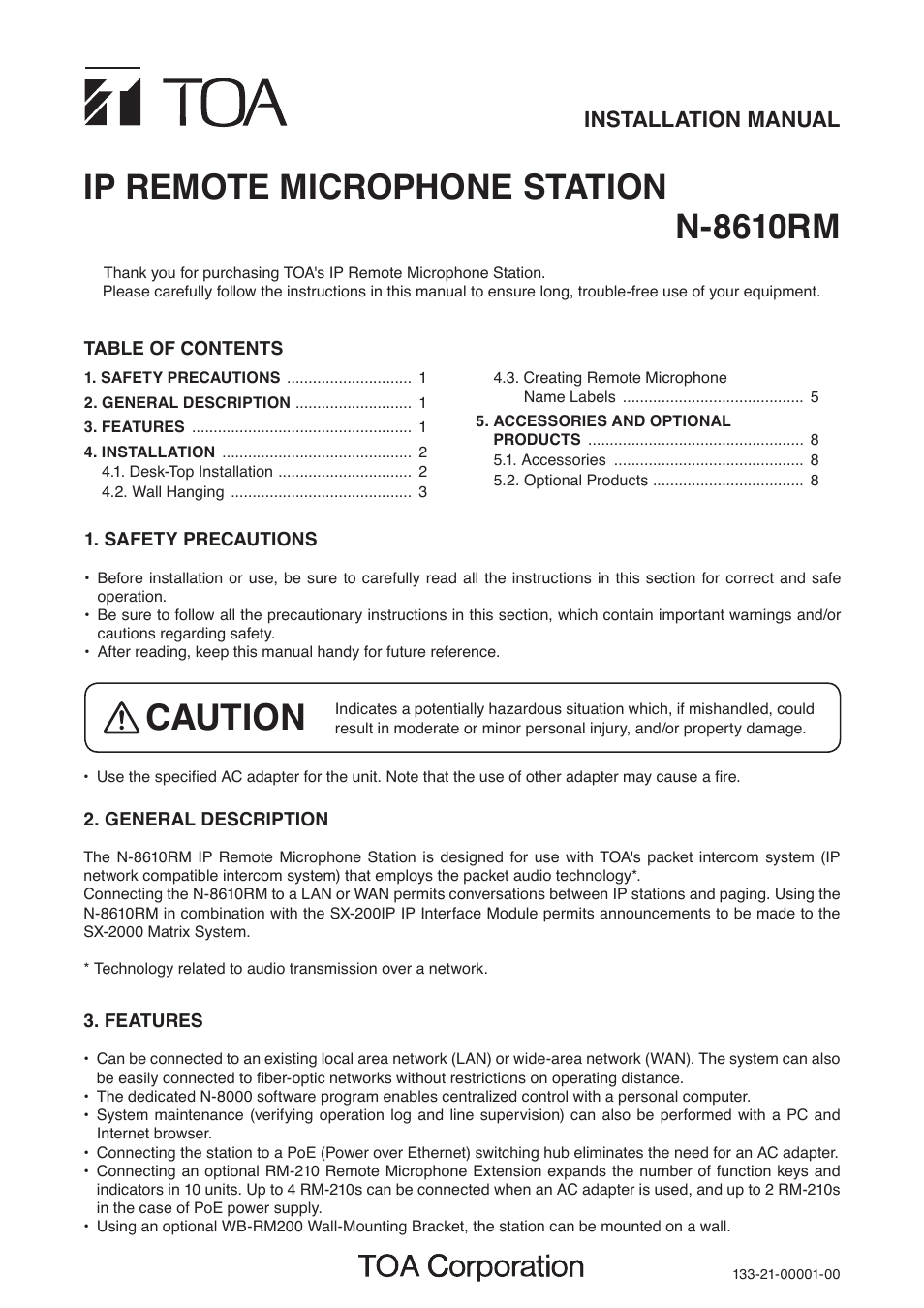 Toa N-8610RM User Manual | 8 pages