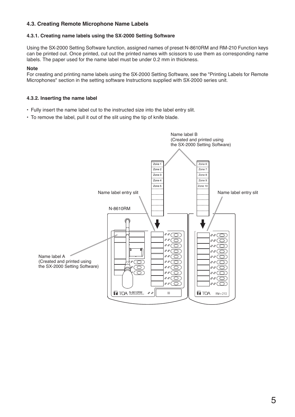 Creating remote microphone name labels, Creating remote microphone, Name labels | Toa N-8610RM User Manual | Page 5 / 8