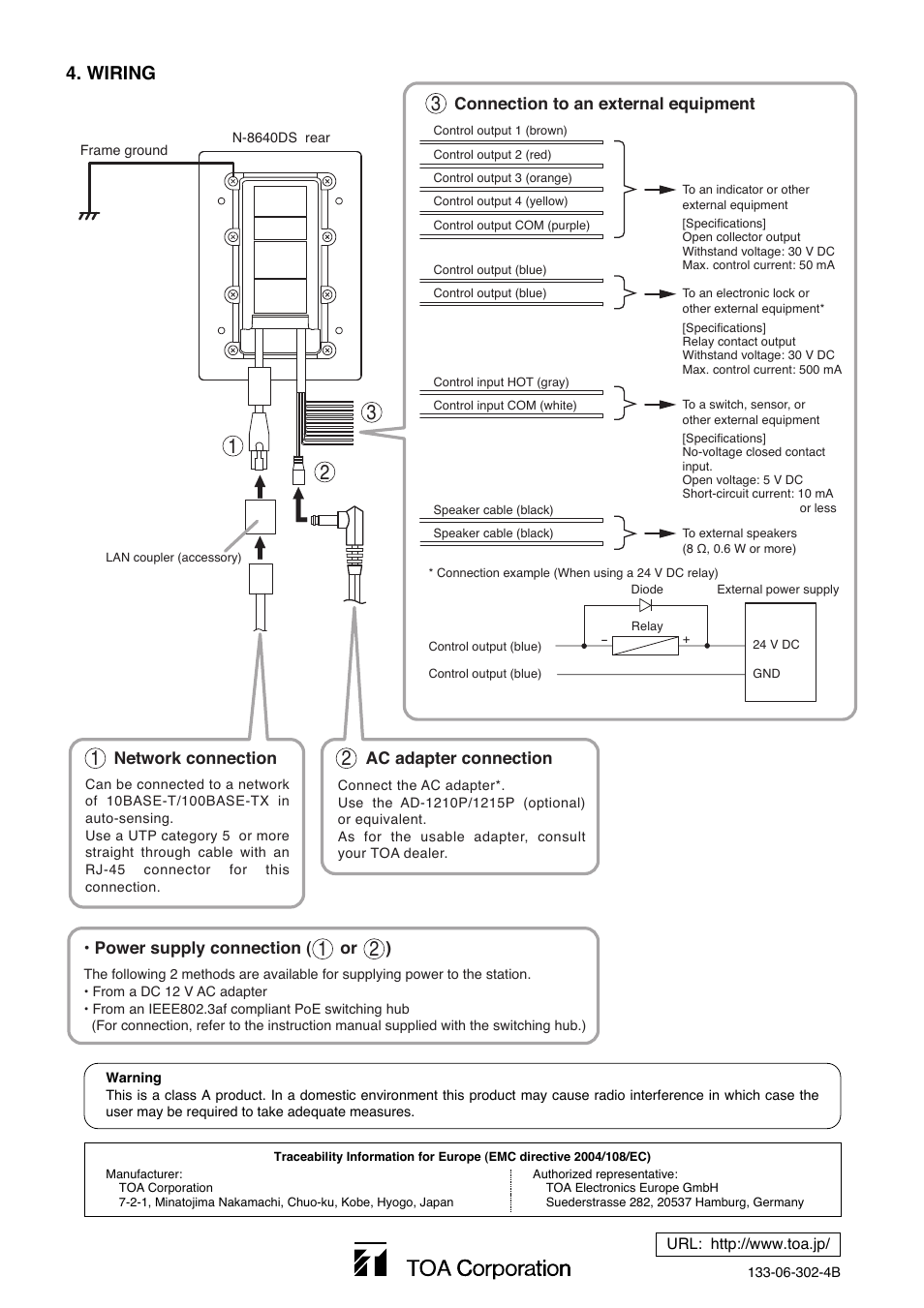 Wiring | Toa N-8640DS User Manual | Page 2 / 2