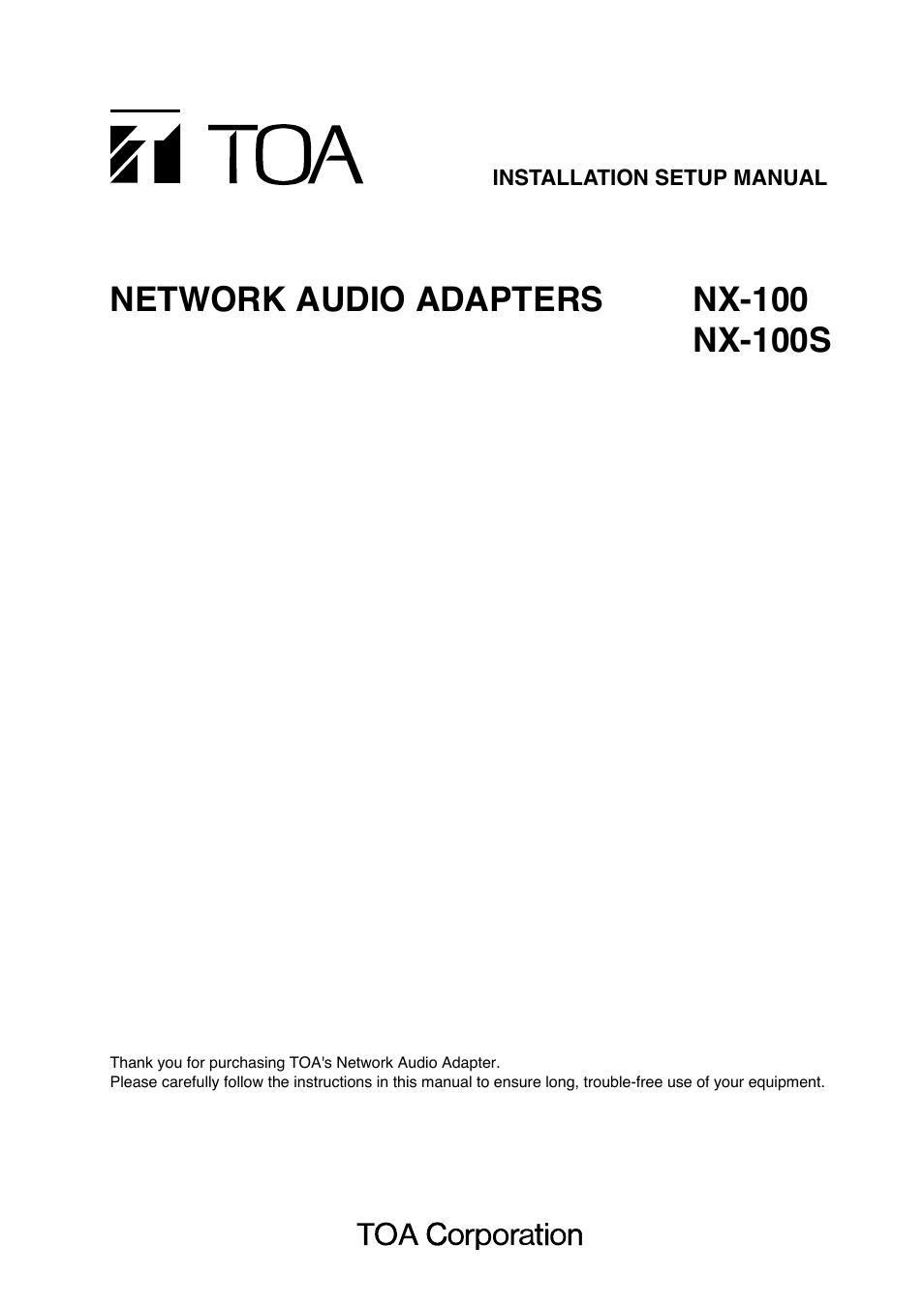 Toa NX-100S Installation User Manual | 117 pages