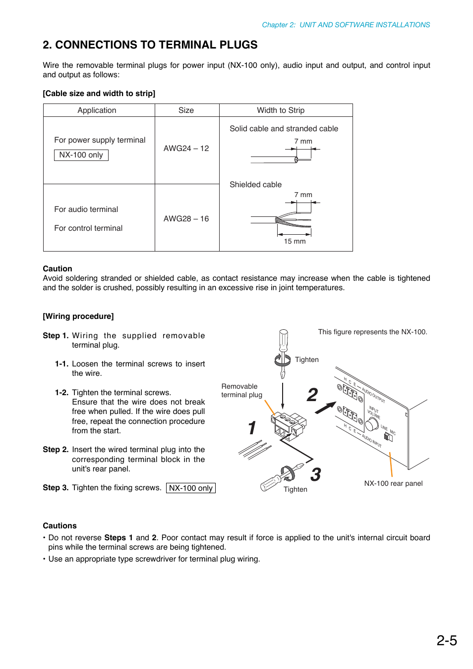 Connections to terminal plugs | Toa NX-100S Installation User Manual | Page 16 / 117