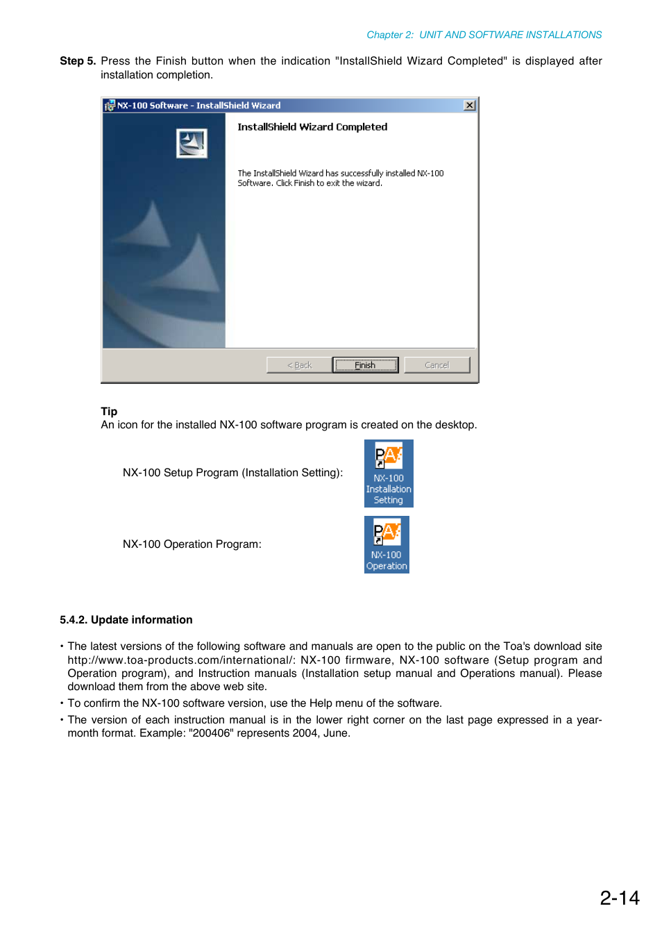 Update information | Toa NX-100S Installation User Manual | Page 25 / 117