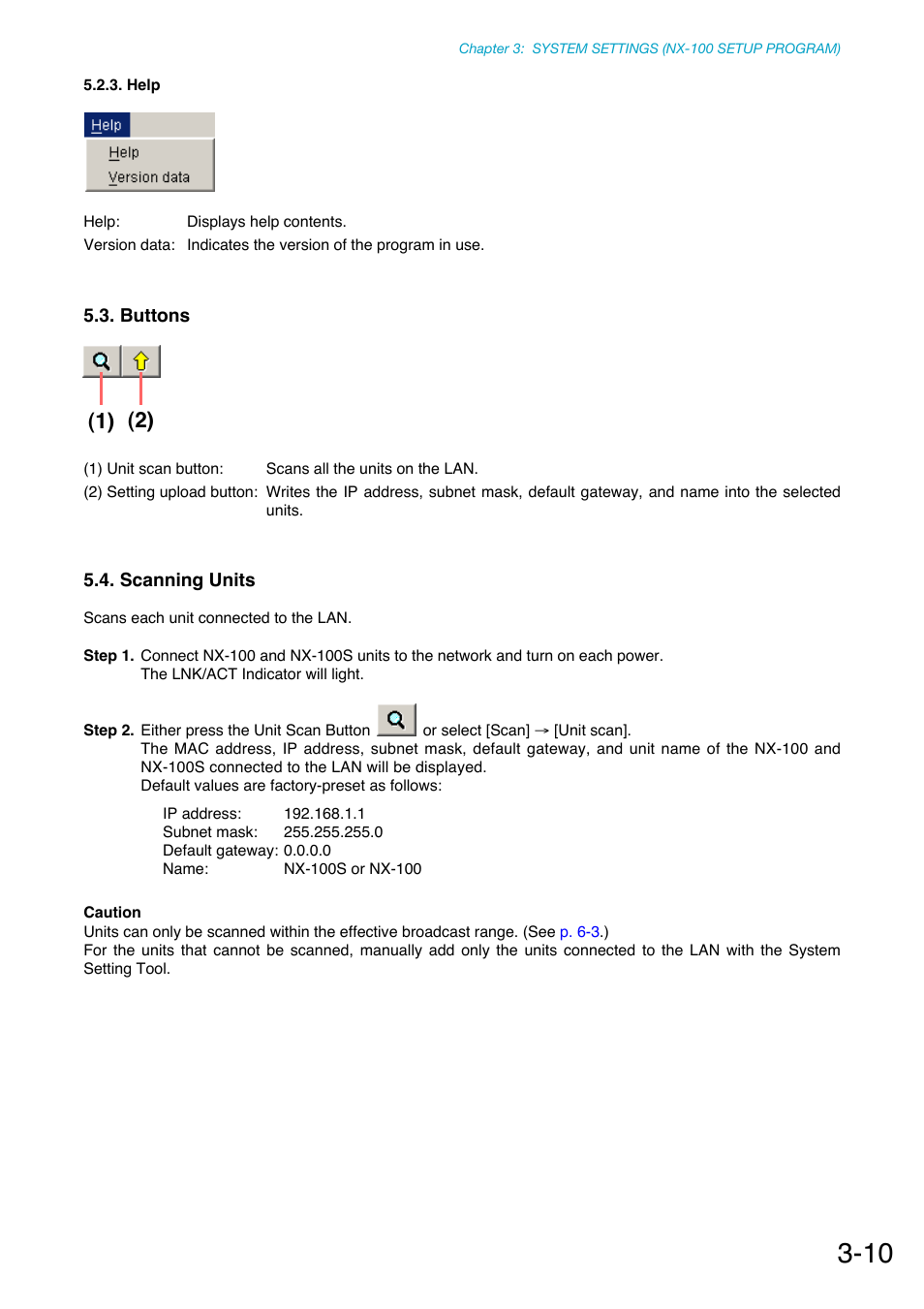 Help, Buttons, Scanning units | P. 3-10 | Toa NX-100S Installation User Manual | Page 36 / 117