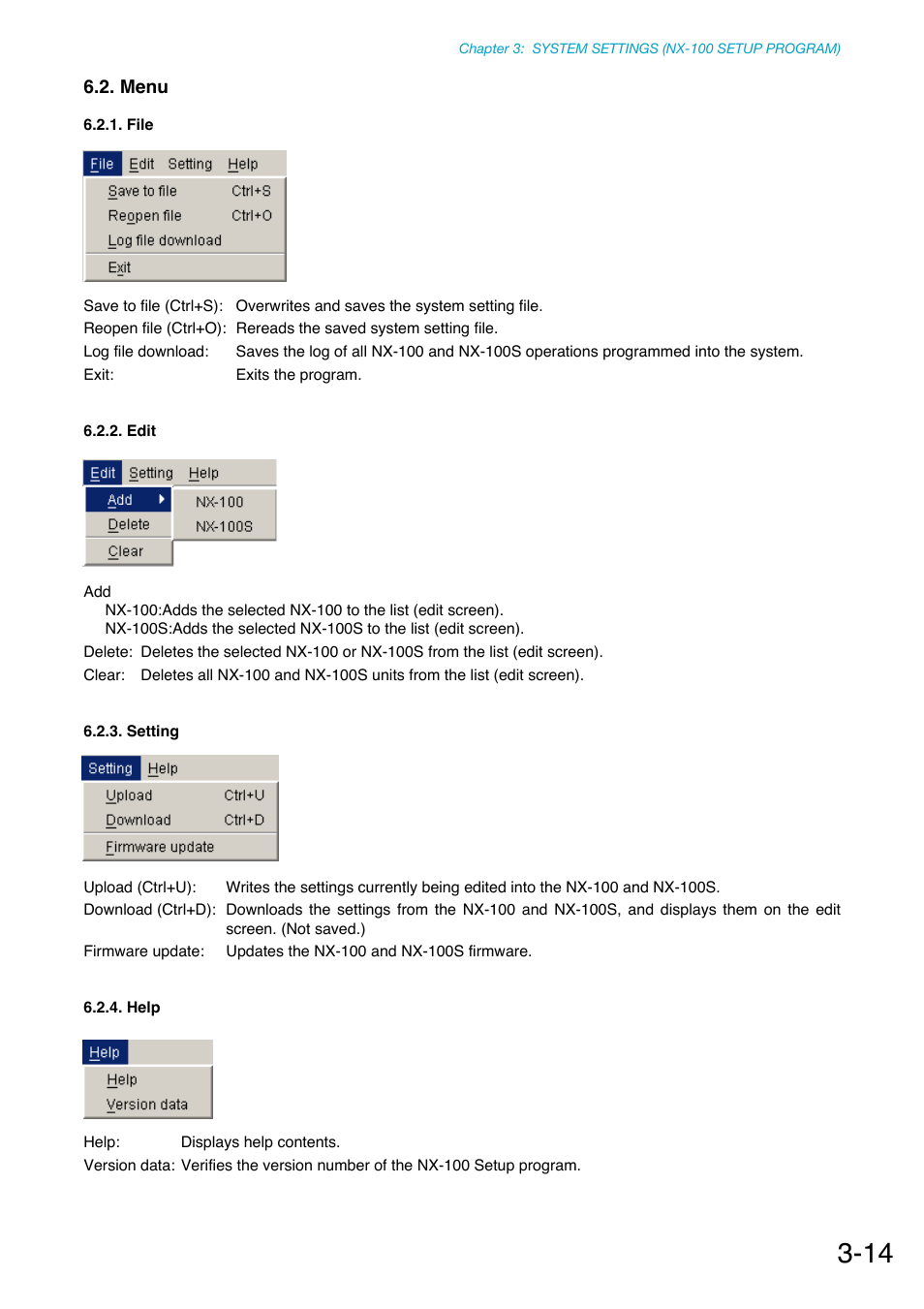 Menu, File, Edit | Setting, Help | Toa NX-100S Installation User Manual | Page 40 / 117