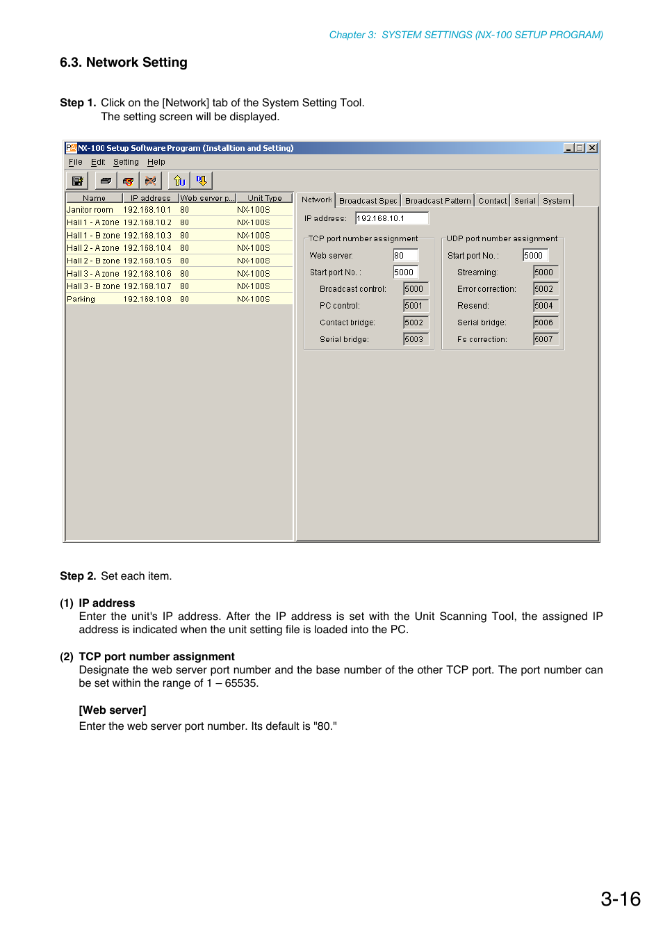 Network setting, P. 3-16 | Toa NX-100S Installation User Manual | Page 42 / 117