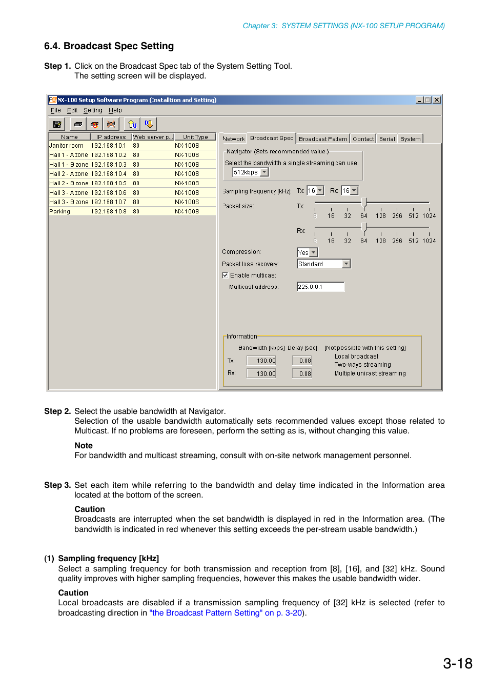 Broadcast spec setting, P. 3-18 | Toa NX-100S Installation User Manual | Page 44 / 117