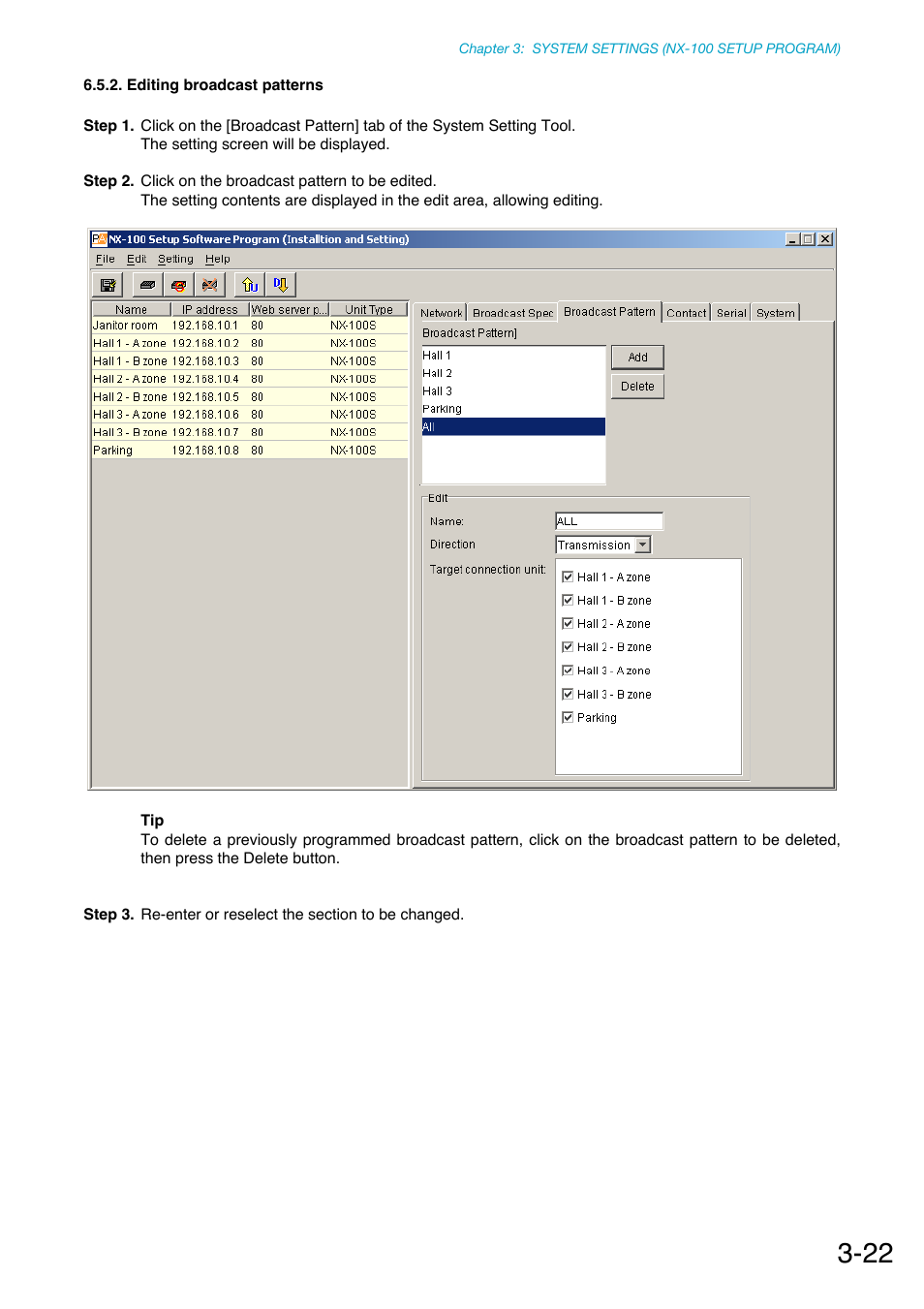 Editing broadcast patterns | Toa NX-100S Installation User Manual | Page 48 / 117