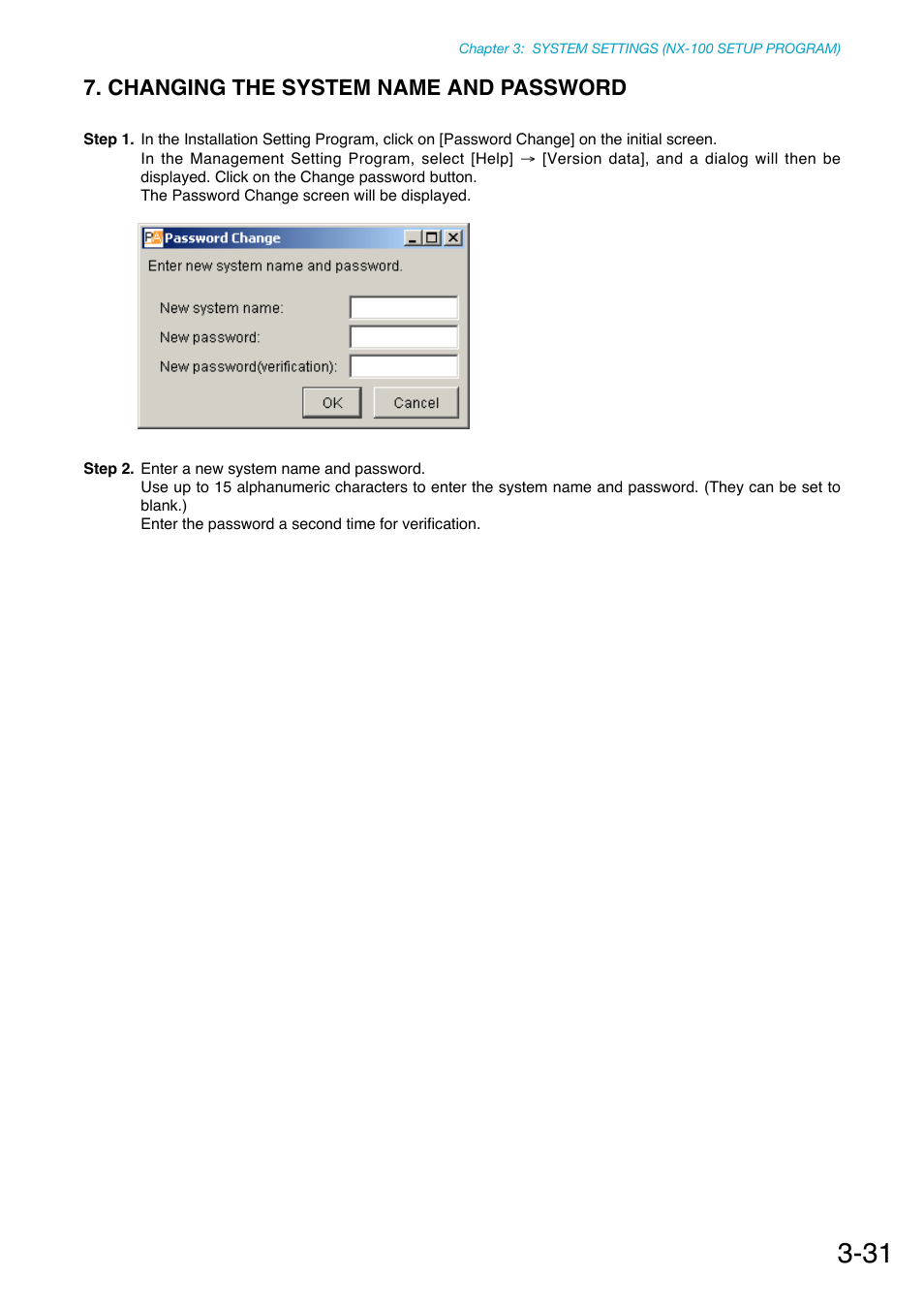 Changing the system name and password | Toa NX-100S Installation User Manual | Page 57 / 117