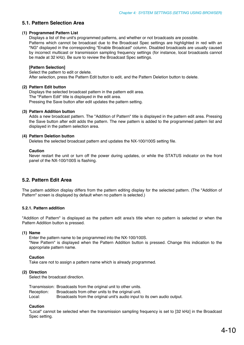 Pattern selection area, Pattern edit area, Pattern addition | Toa NX-100S Installation User Manual | Page 67 / 117