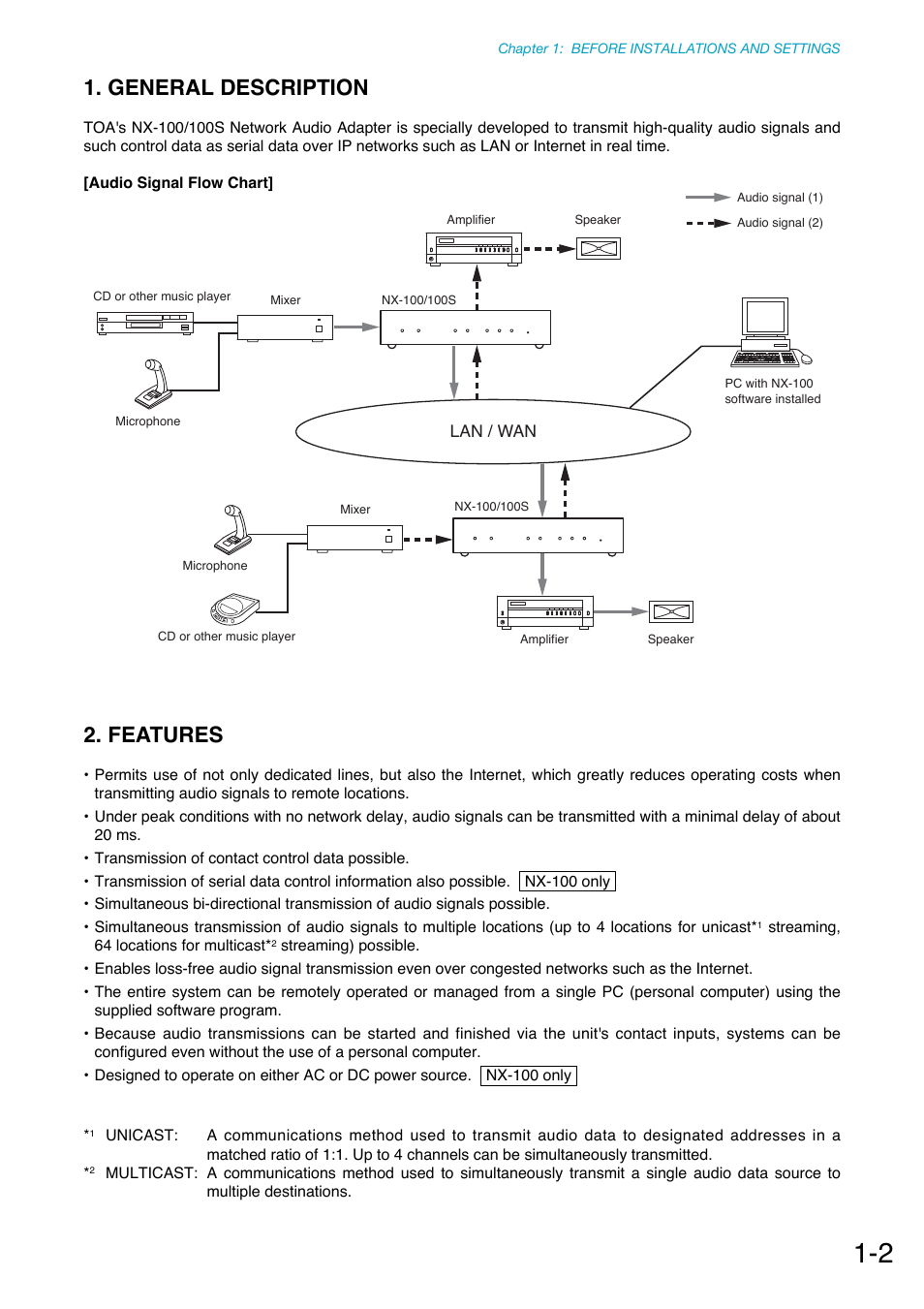 General description, Features | Toa NX-100S Installation User Manual | Page 7 / 117