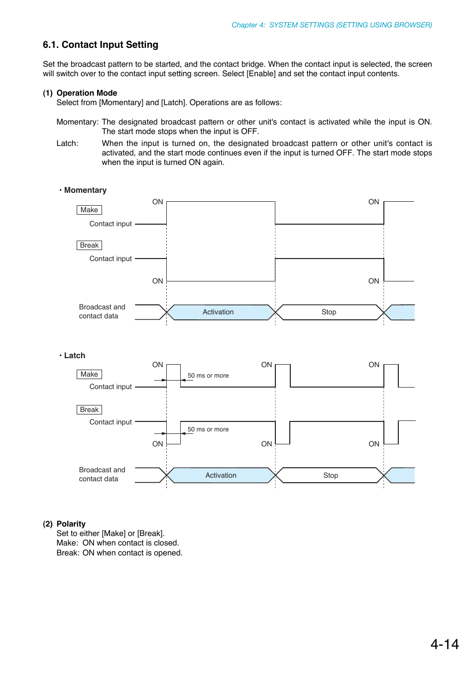 Contact input setting | Toa NX-100S Installation User Manual | Page 71 / 117