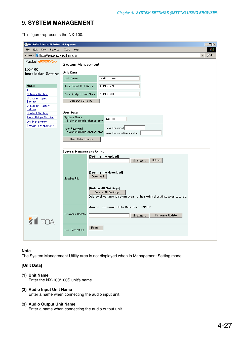 System management, P. 4-27 | Toa NX-100S Installation User Manual | Page 84 / 117