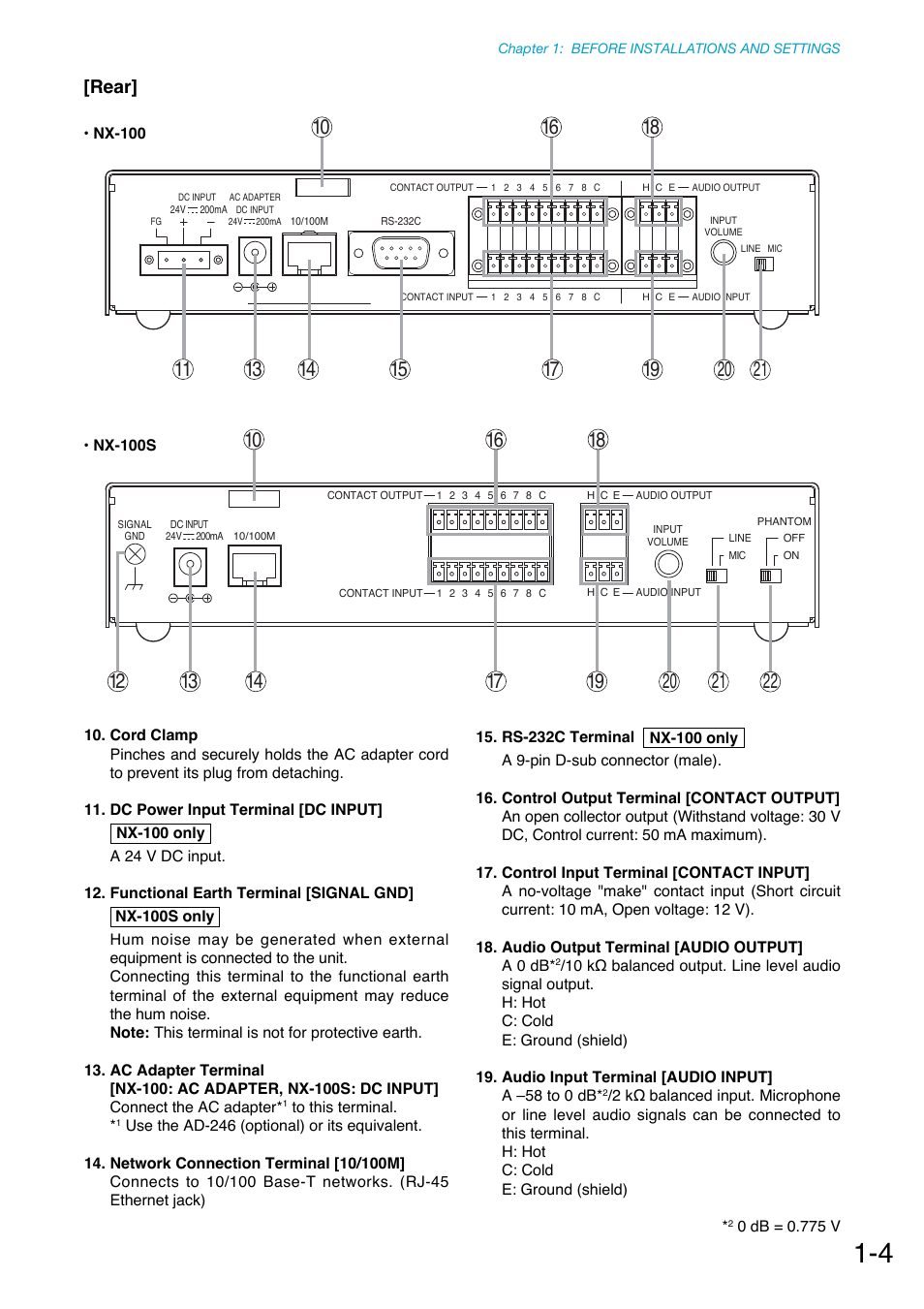 Rear | Toa NX-100S Installation User Manual | Page 9 / 117