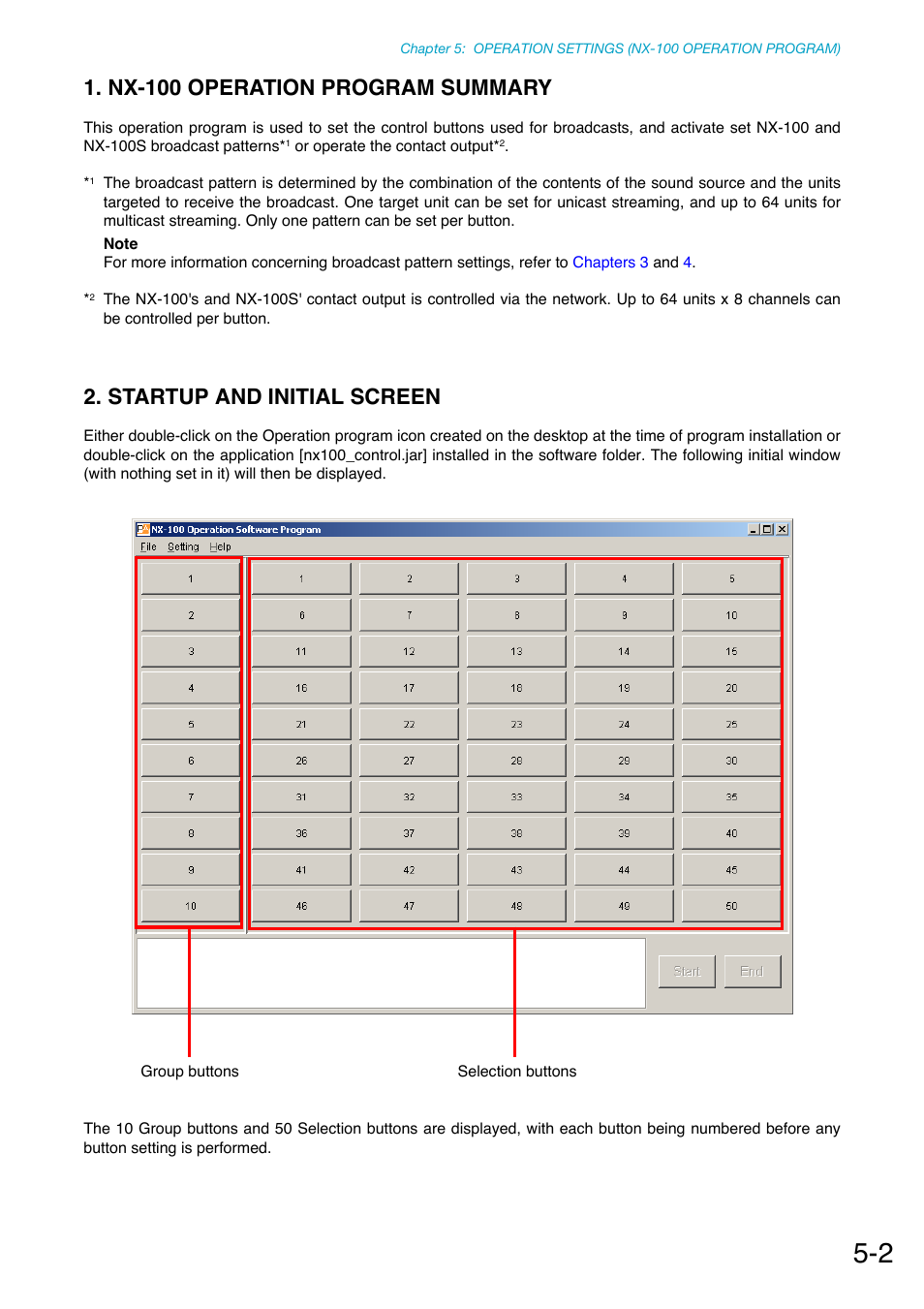 Nx-100 operation program summary, Startup and initial screen | Toa NX-100S Installation User Manual | Page 90 / 117