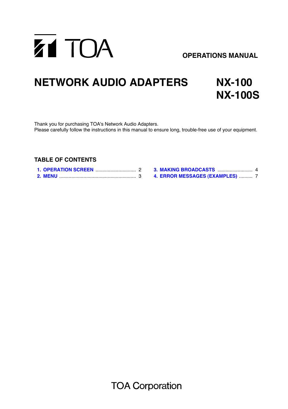 Toa NX-100S Manual User Manual | 7 pages