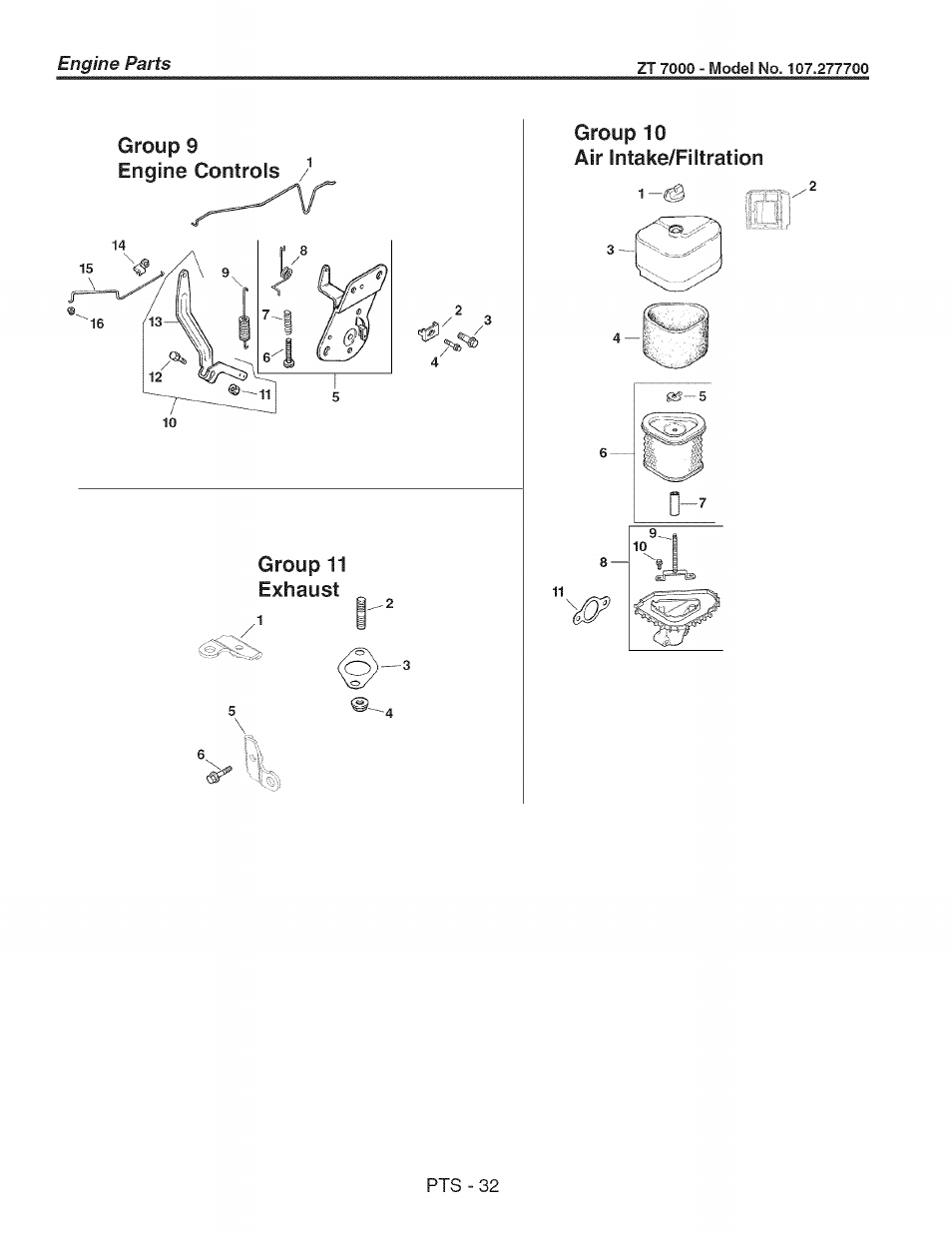 Group 11, Group 10, Air intake/filtration | O)—3 | Craftsman 107.277700 User Manual | Page 96 / 100