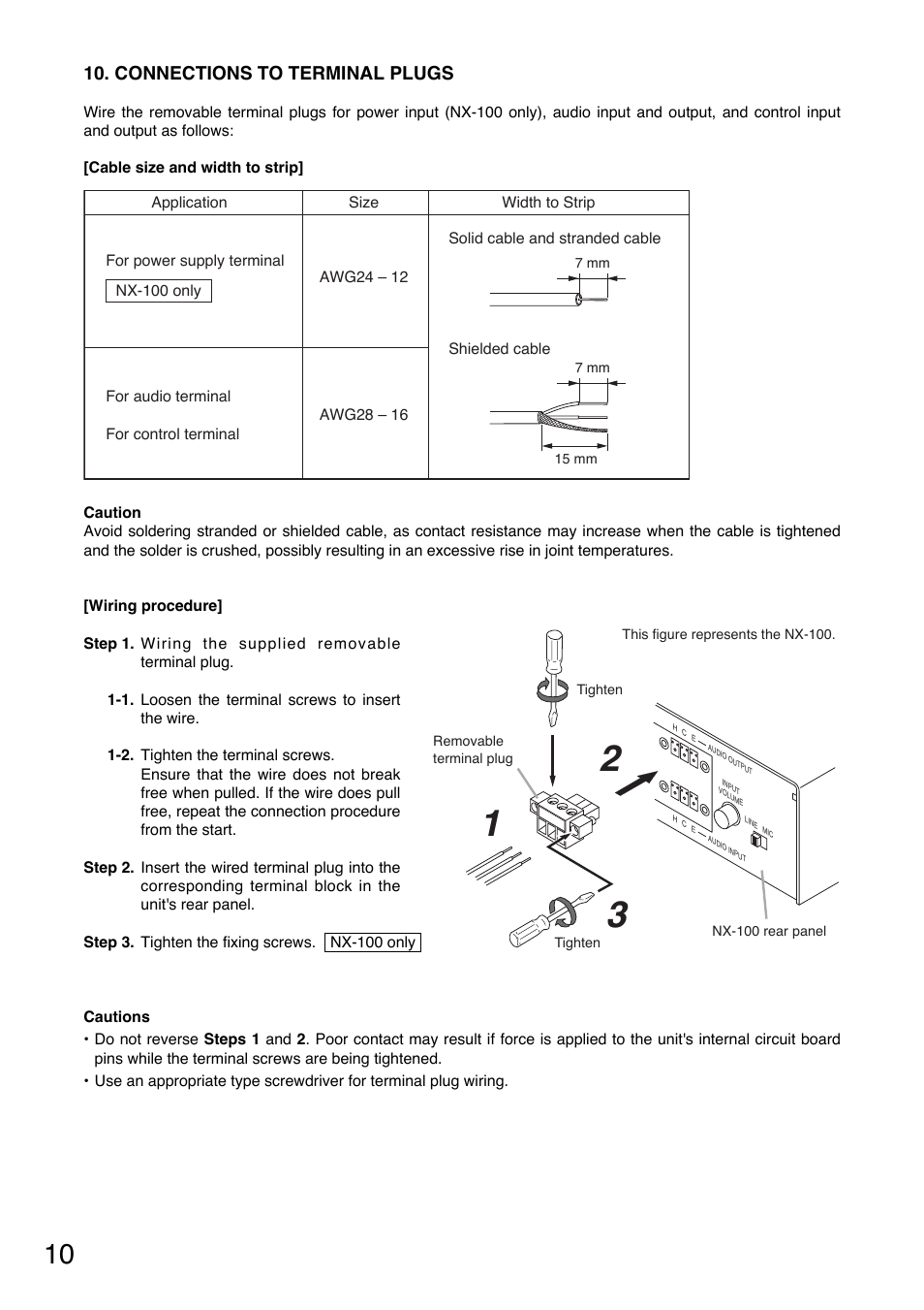 Connections to terminal plugs, Refer to, P. 10, connections to terminal | Plugs, For connector connection procedures | Toa NX-100S Read Me First User Manual | Page 10 / 12