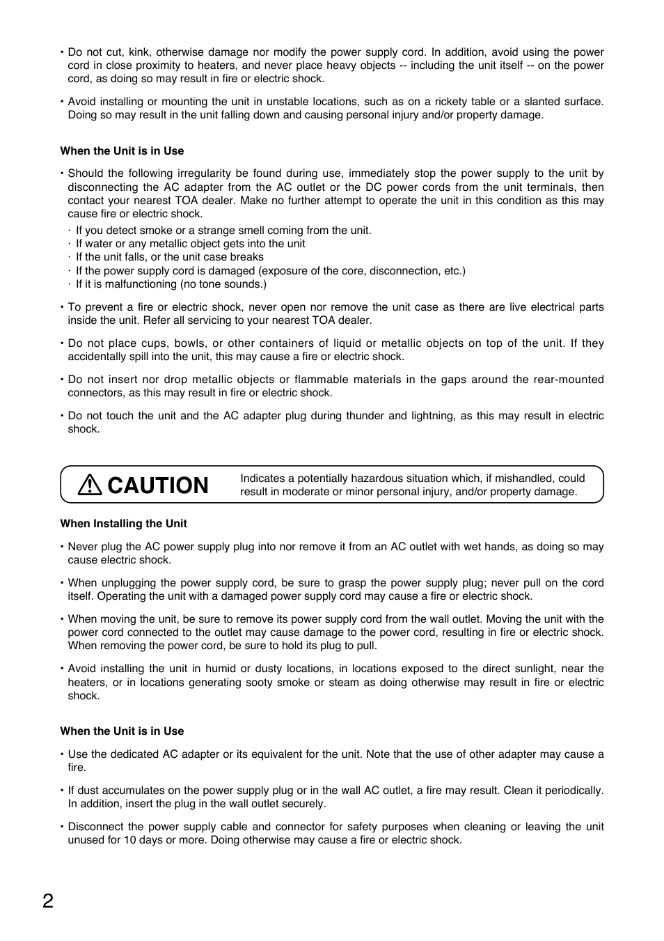 Caution | Toa NX-100S Read Me First User Manual | Page 2 / 12