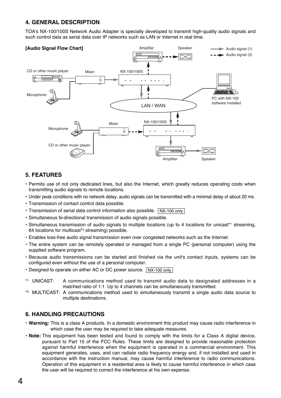 General description, Features, Handling precautions | Toa NX-100S Read Me First User Manual | Page 4 / 12