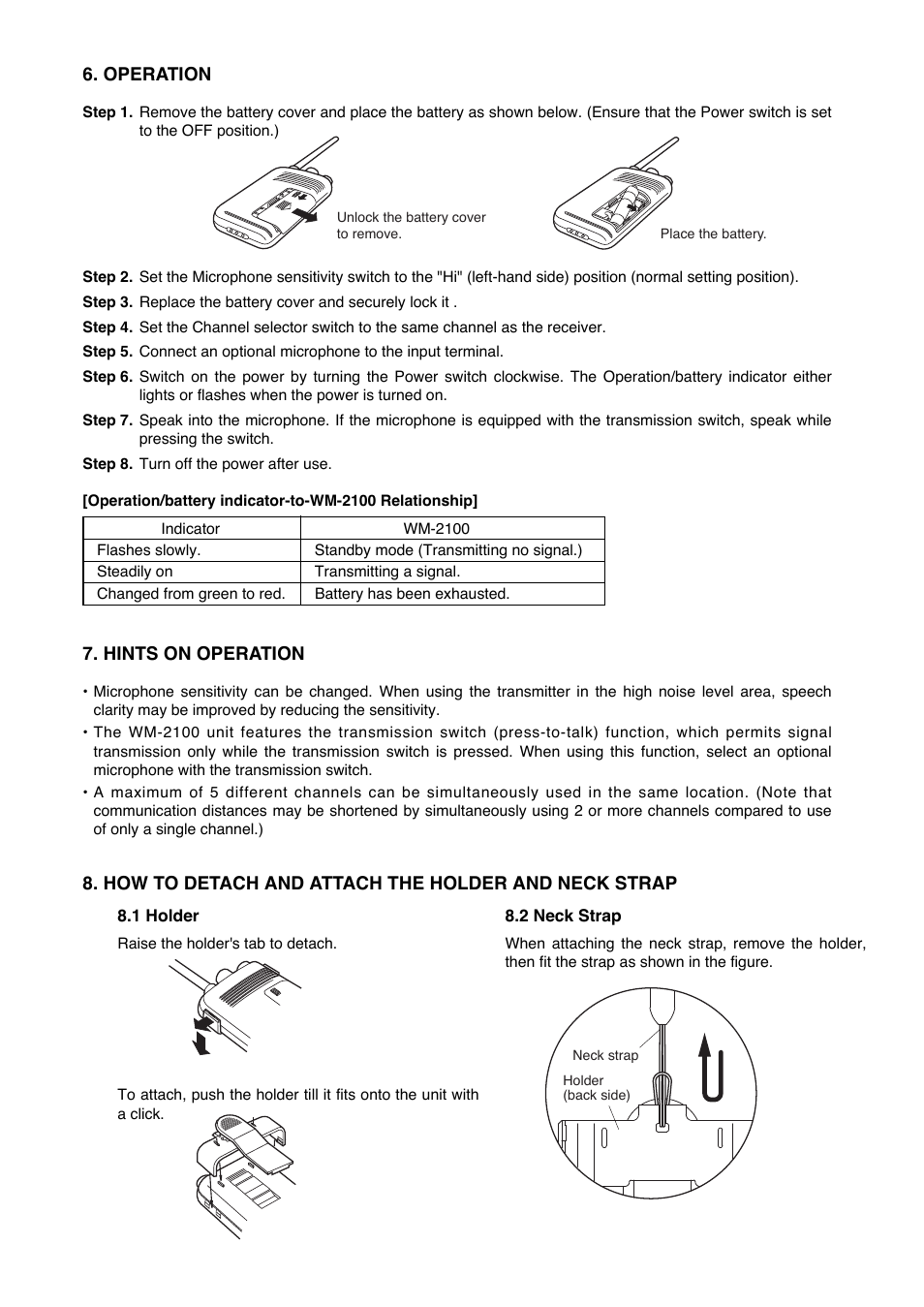 Hints on operation | Toa WM-2100 User Manual | Page 3 / 4