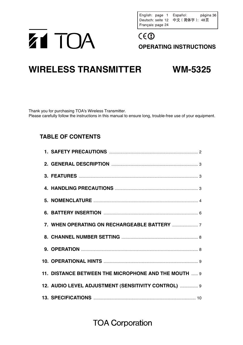 Toa WM-5325 User Manual | 64 pages