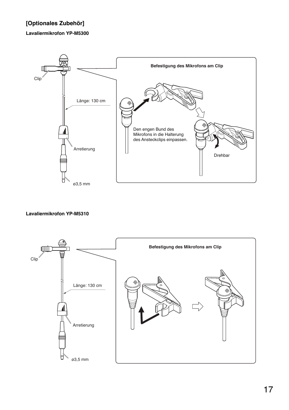 Optionales zubehör | Toa WM-5325 User Manual | Page 17 / 64