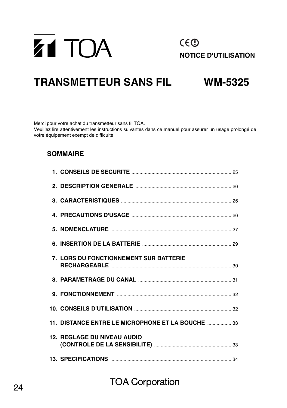 Transmetteur sans fil wm-5325 | Toa WM-5325 User Manual | Page 24 / 64