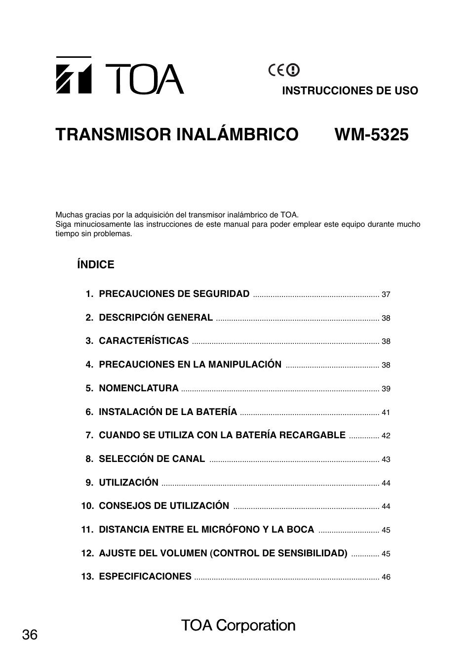 Transmisor inalámbrico wm-5325 | Toa WM-5325 User Manual | Page 36 / 64