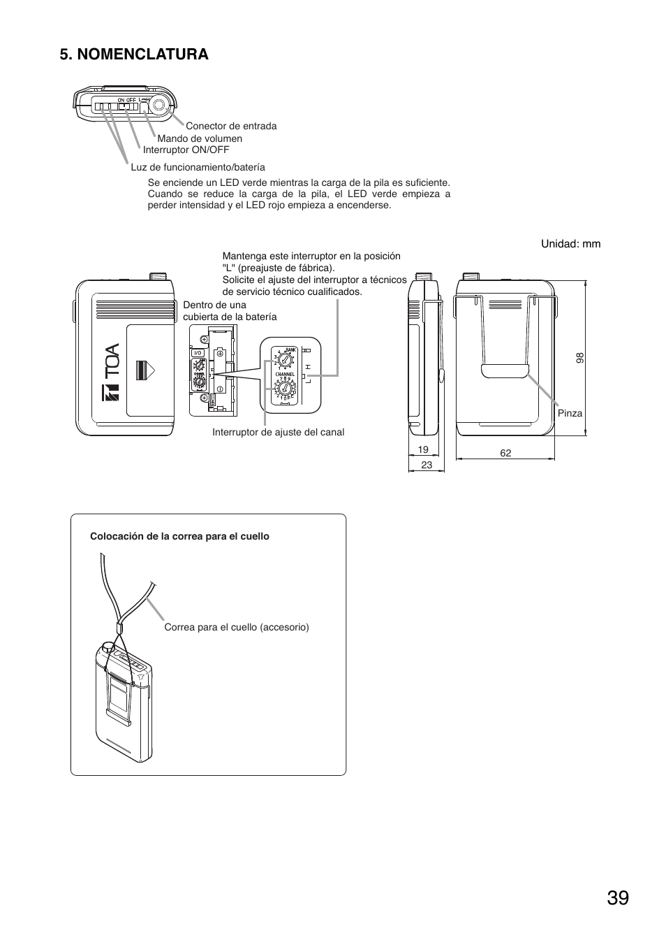 Nomenclatura | Toa WM-5325 User Manual | Page 39 / 64