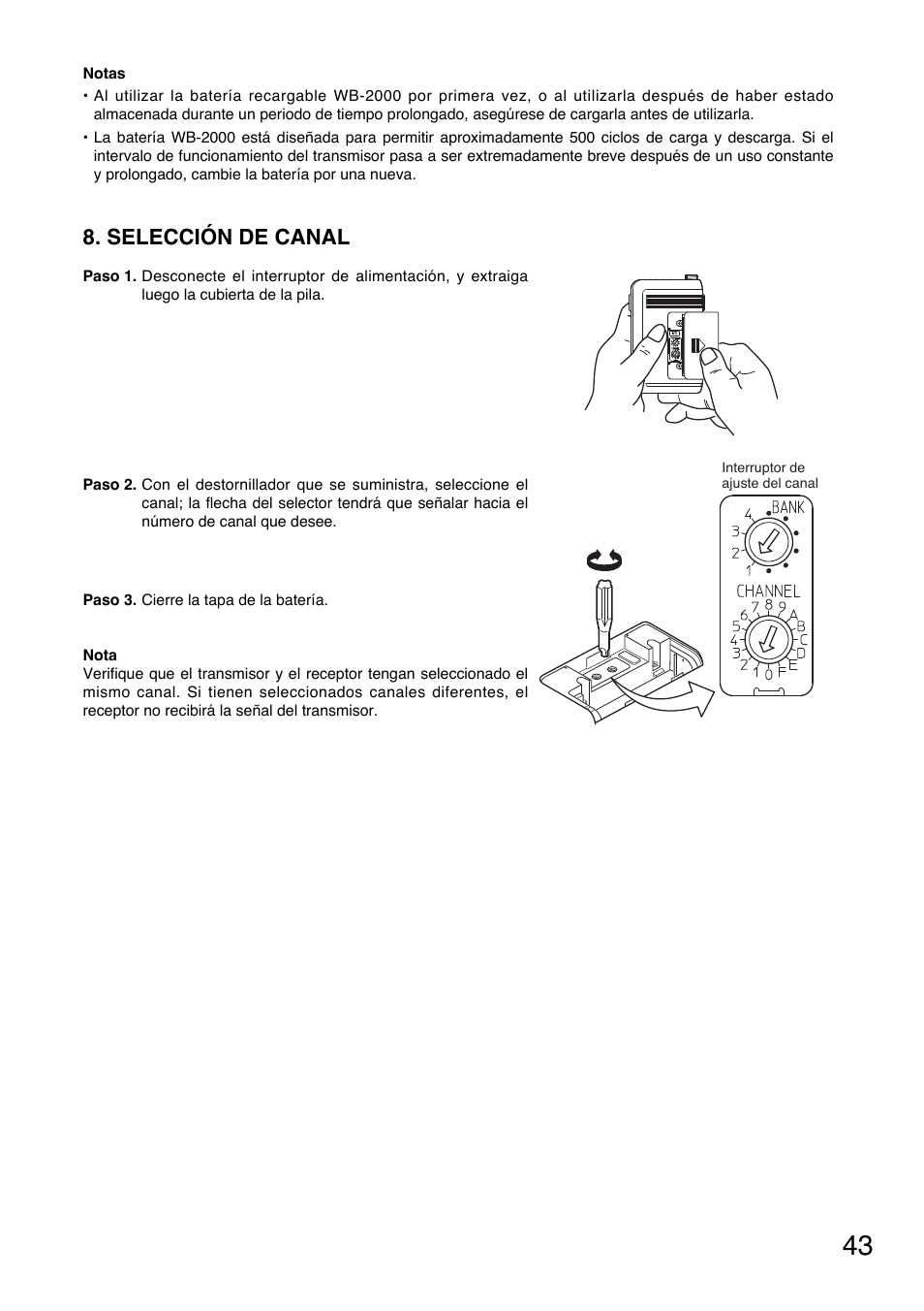 Selección de canal | Toa WM-5325 User Manual | Page 43 / 64