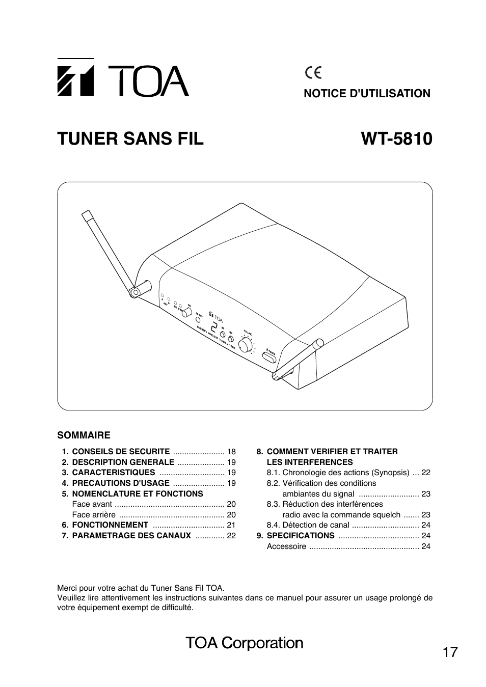 Tuner sans fil wt-5810 | Toa WT-5810 User Manual | Page 17 / 45