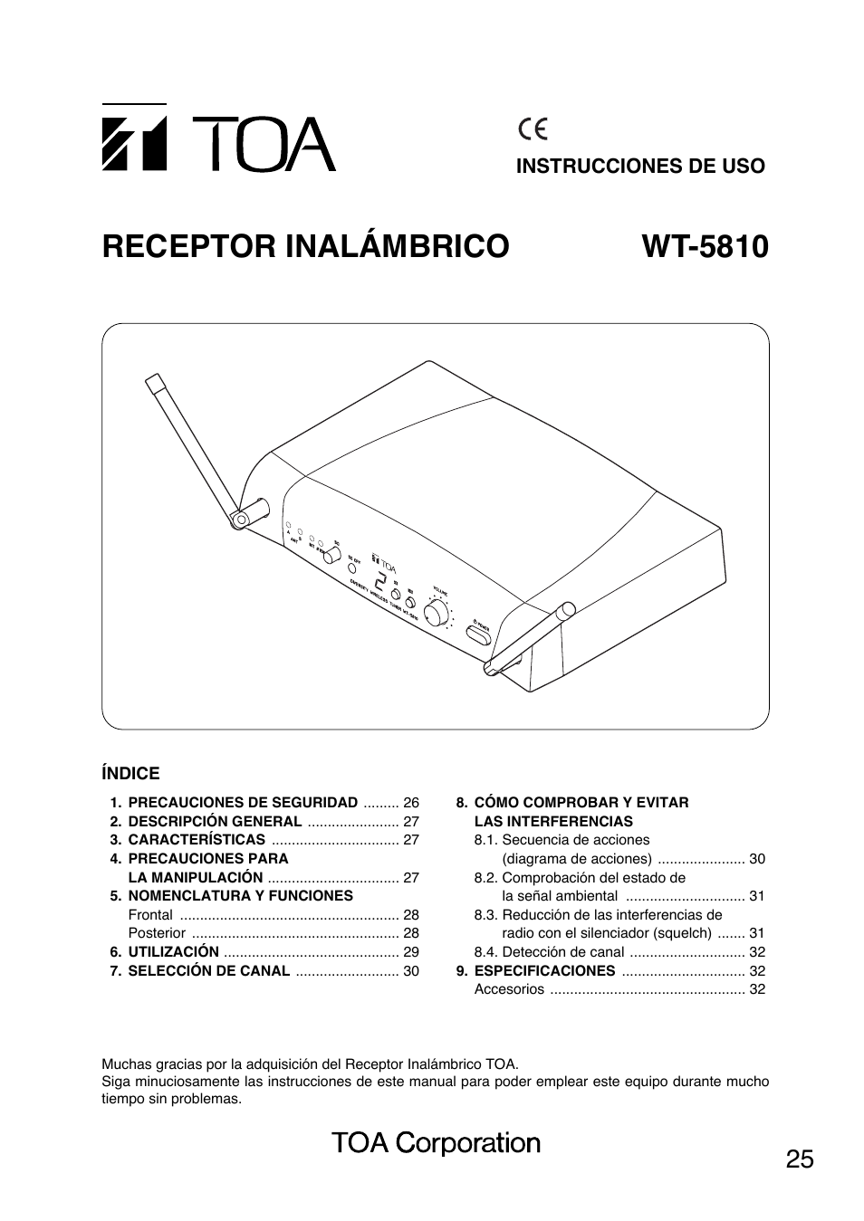 Receptor inalámbrico wt-5810, Instrucciones de uso | Toa WT-5810 User Manual | Page 25 / 45