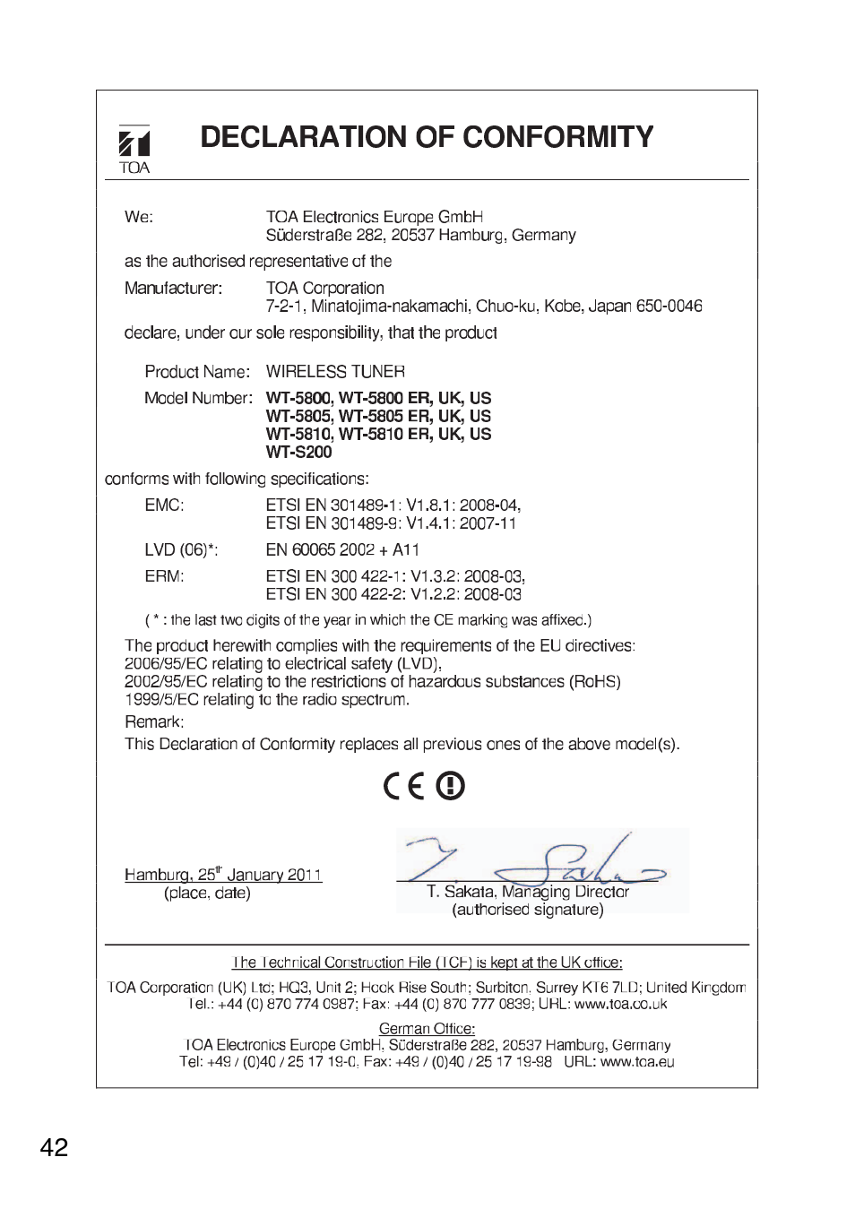 Toa WT-5810 User Manual | Page 42 / 45