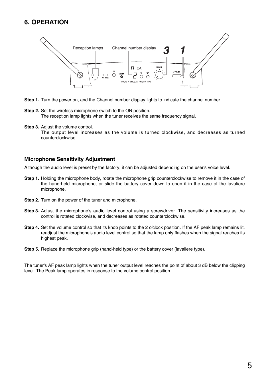 Operation | Toa WT-5810 User Manual | Page 5 / 45