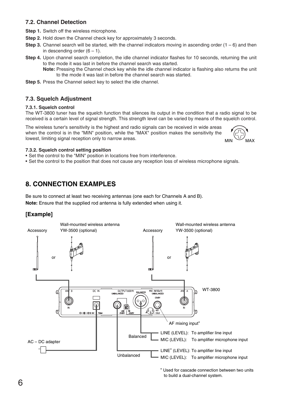 Connection examples | Toa WT-3800 User Manual | Page 6 / 8