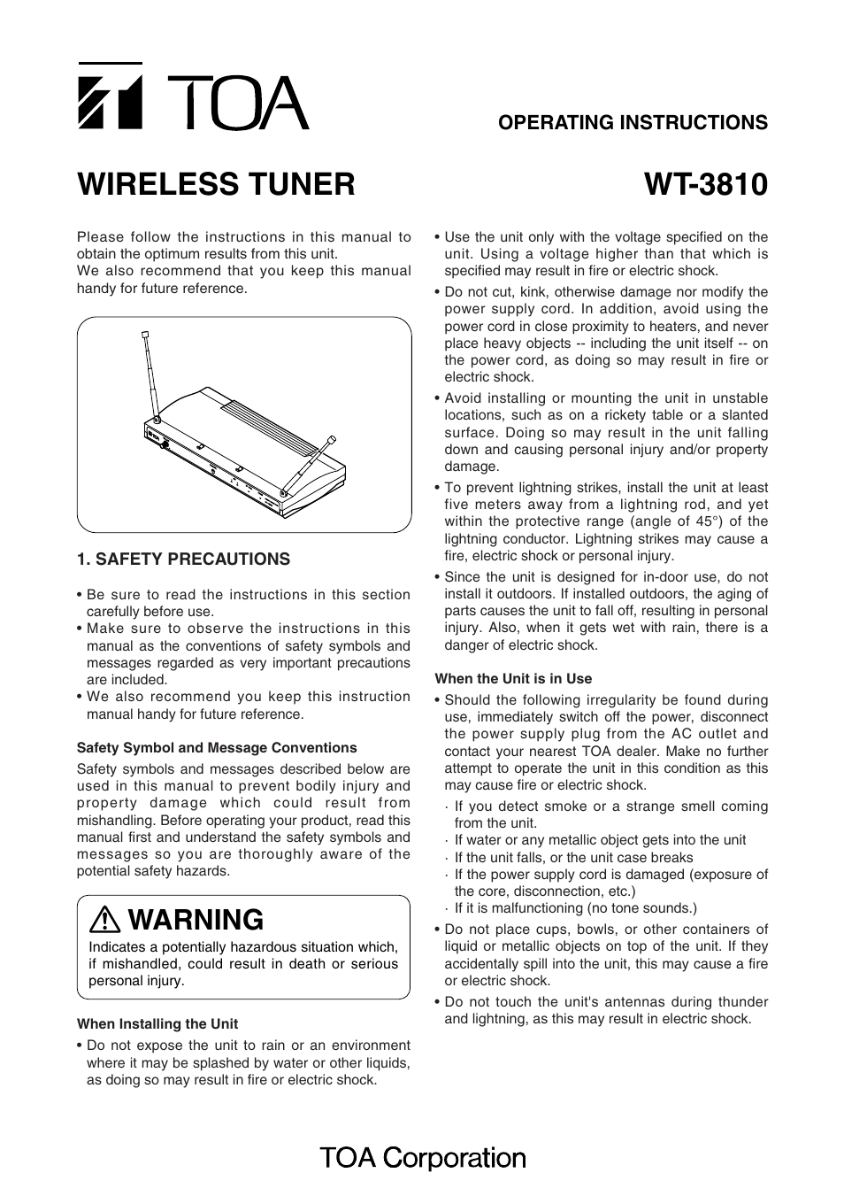 Toa WT-3810 User Manual | 4 pages