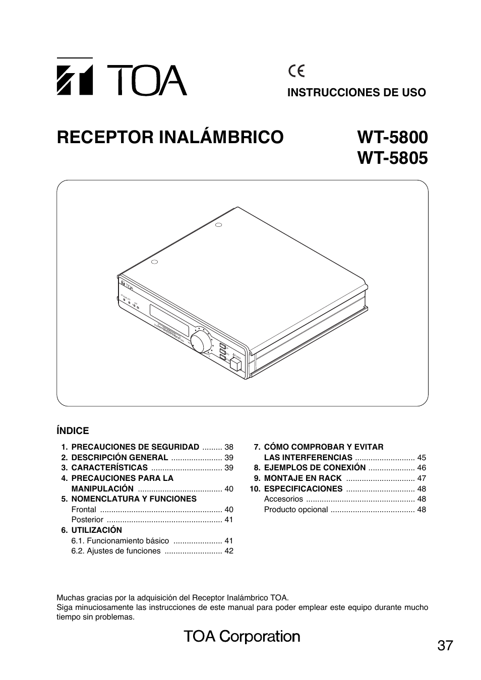 Instrucciones de uso, Índice | Toa WT-5805 User Manual | Page 37 / 64