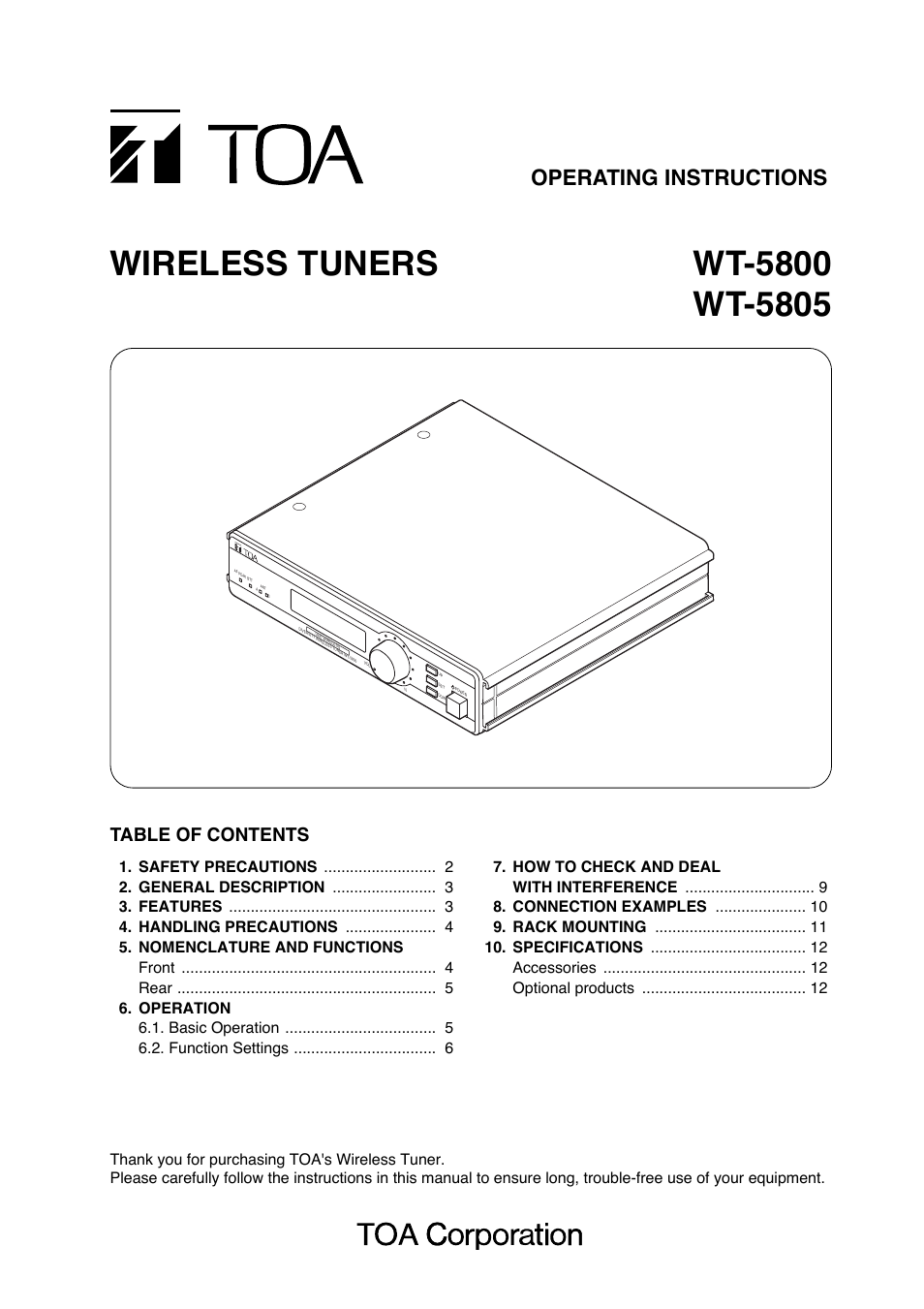 Toa WT-5805 User Manual | 12 pages