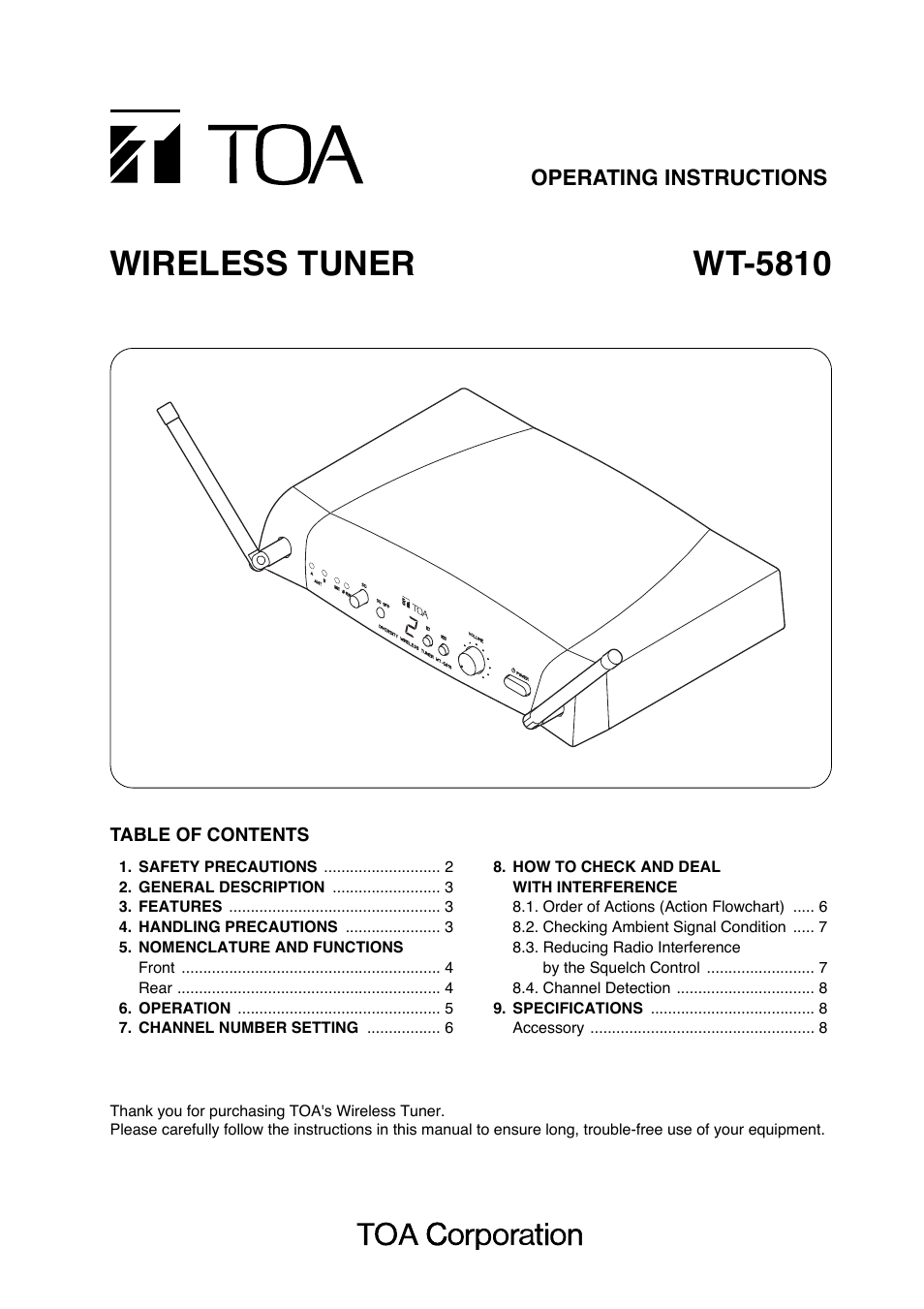 Toa WT-5810 User Manual | 8 pages