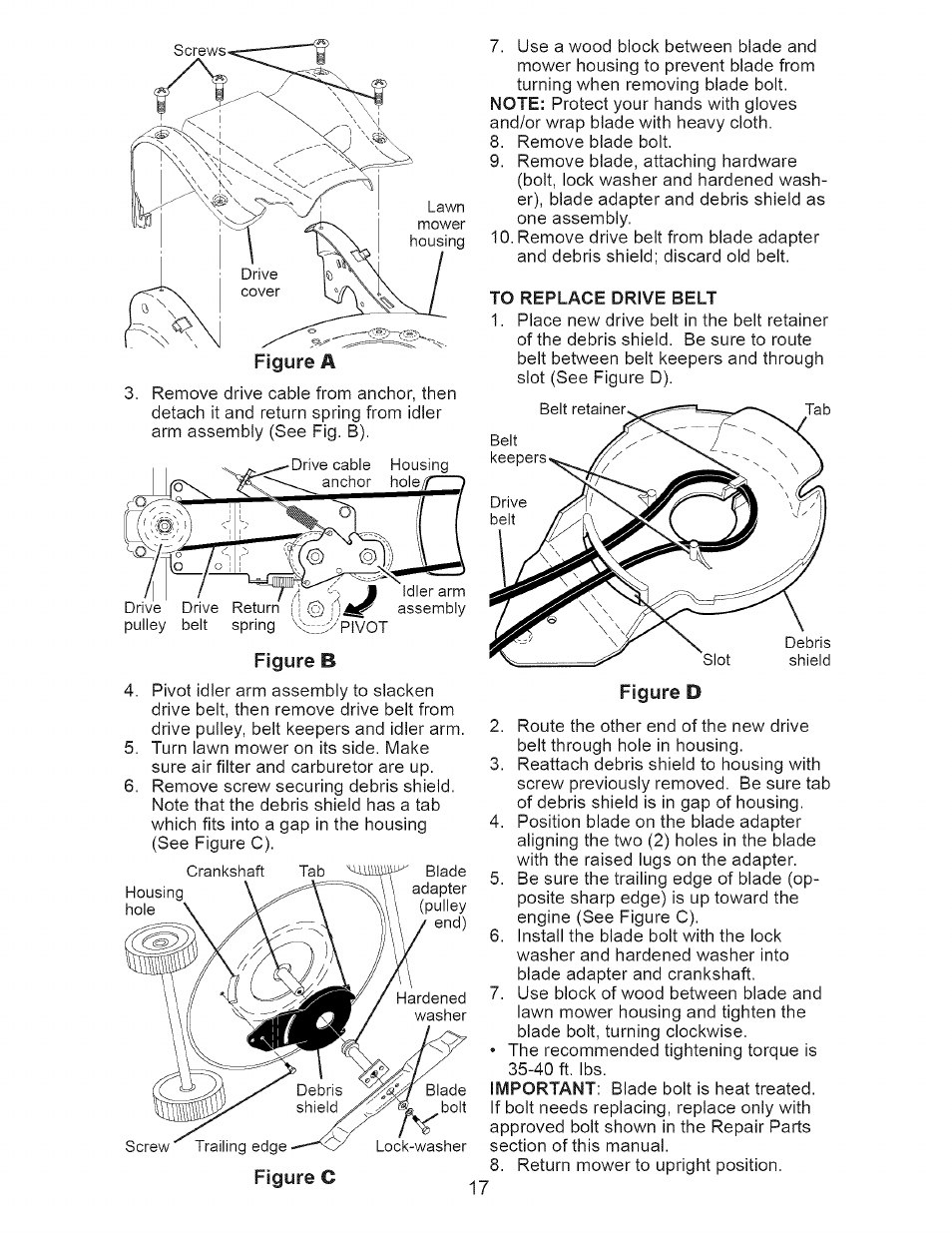 To replace drive belt | Craftsman 917.377120 User Manual | Page 17 / 56