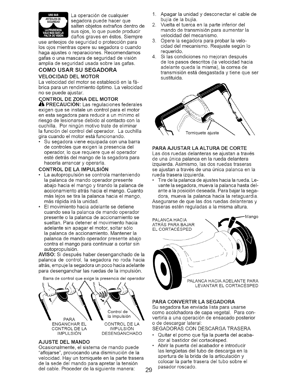 Como usar su segadora | Craftsman 917.377120 User Manual | Page 29 / 56