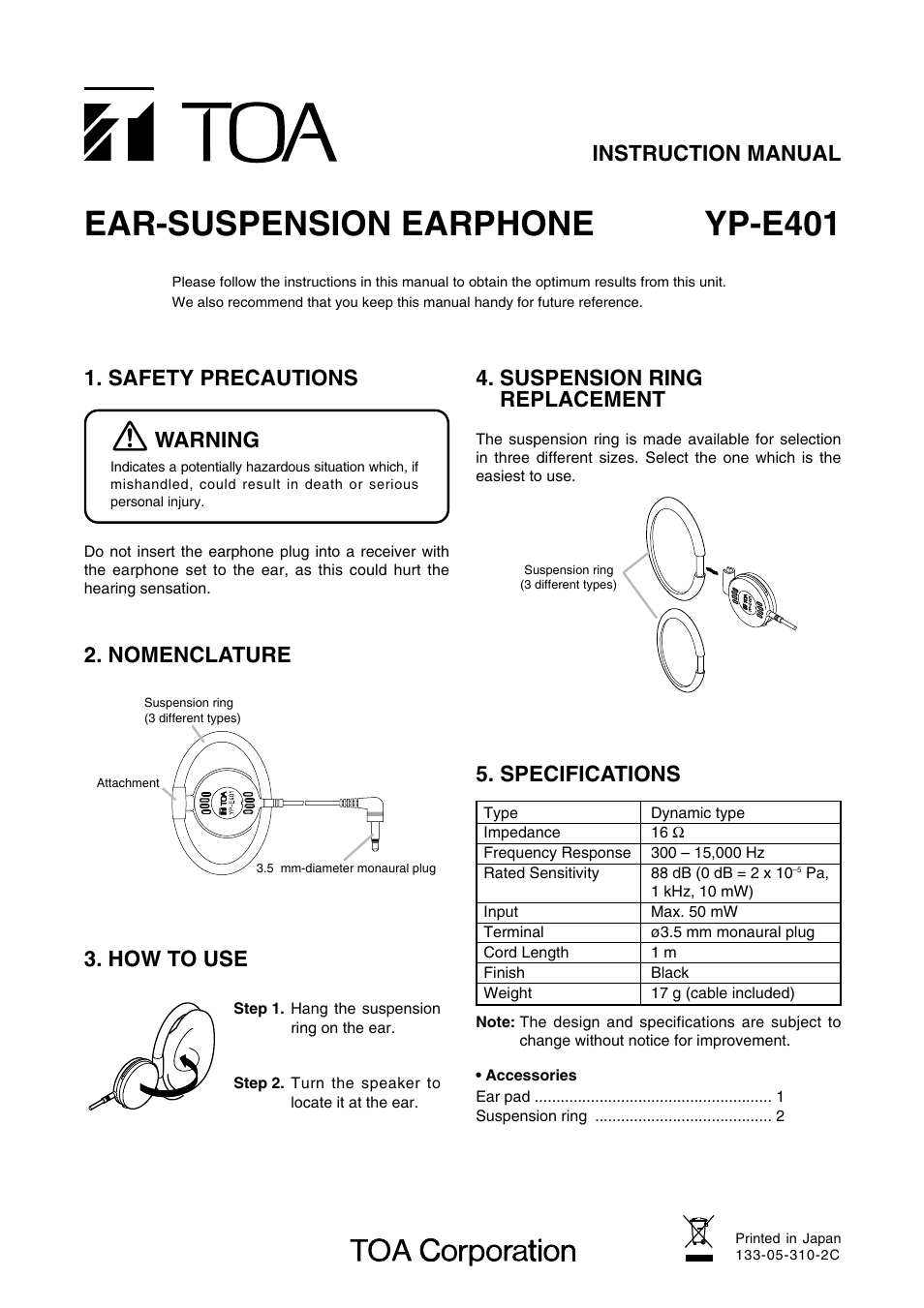 Toa YP-E401 User Manual | 1 page