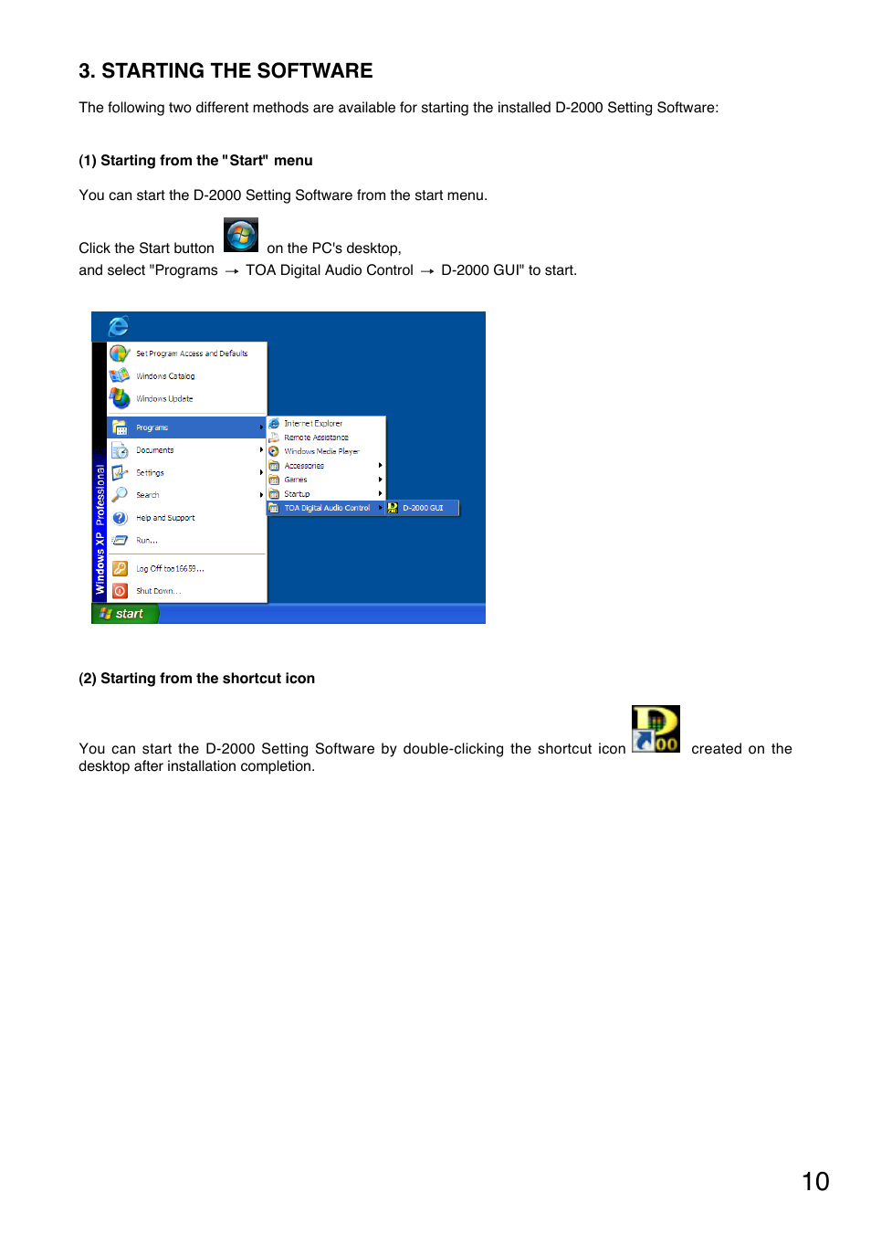 Starting the software | Toa D-2000 Series User Manual | Page 10 / 170