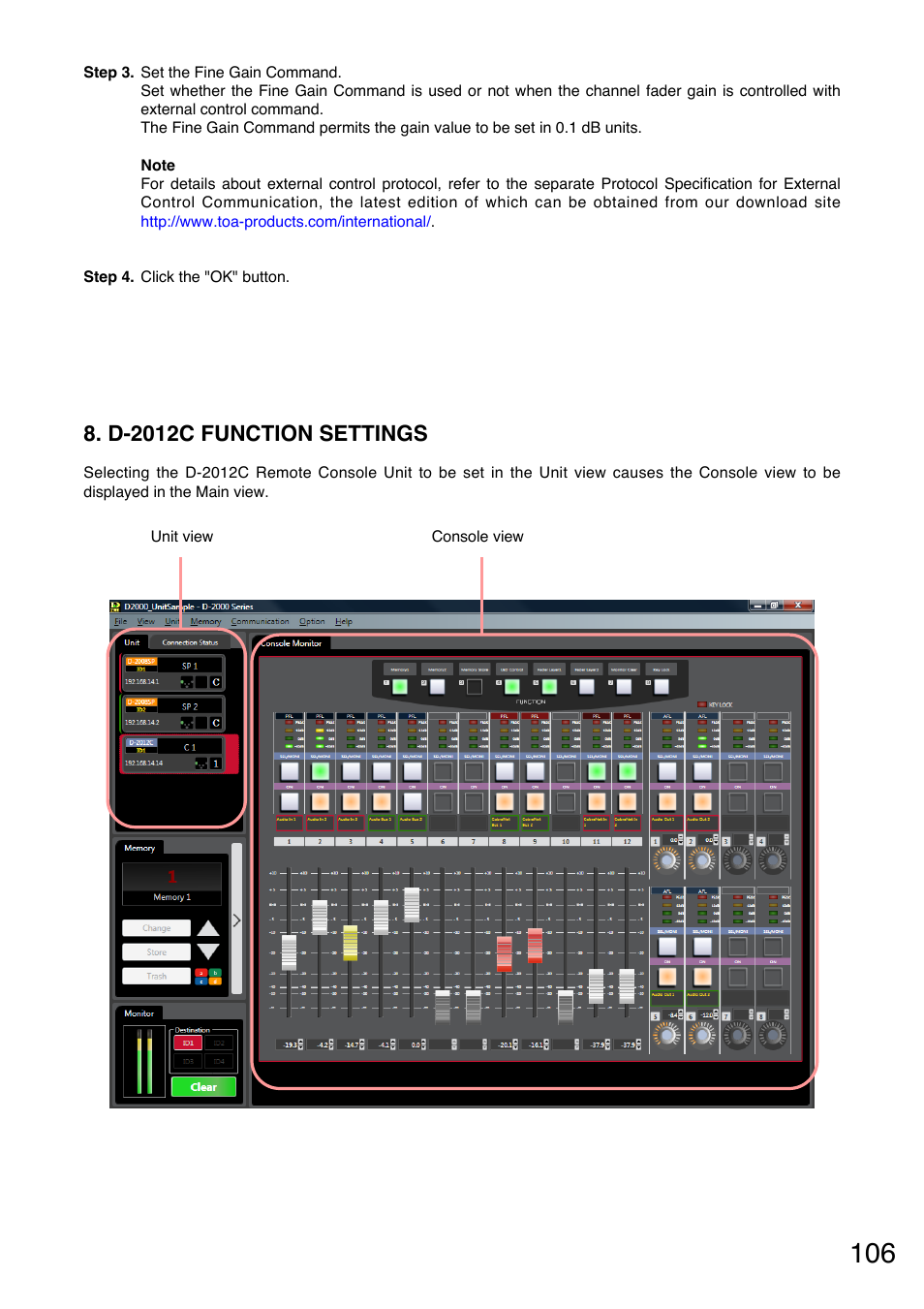 D-2012c function settings | Toa D-2000 Series User Manual | Page 106 / 170