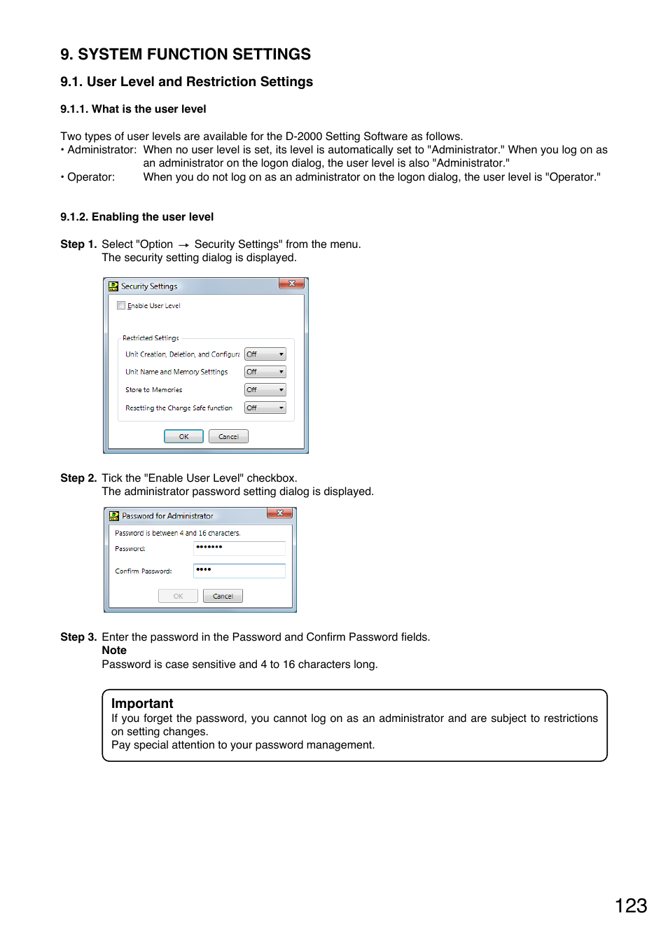System function settings | Toa D-2000 Series User Manual | Page 123 / 170