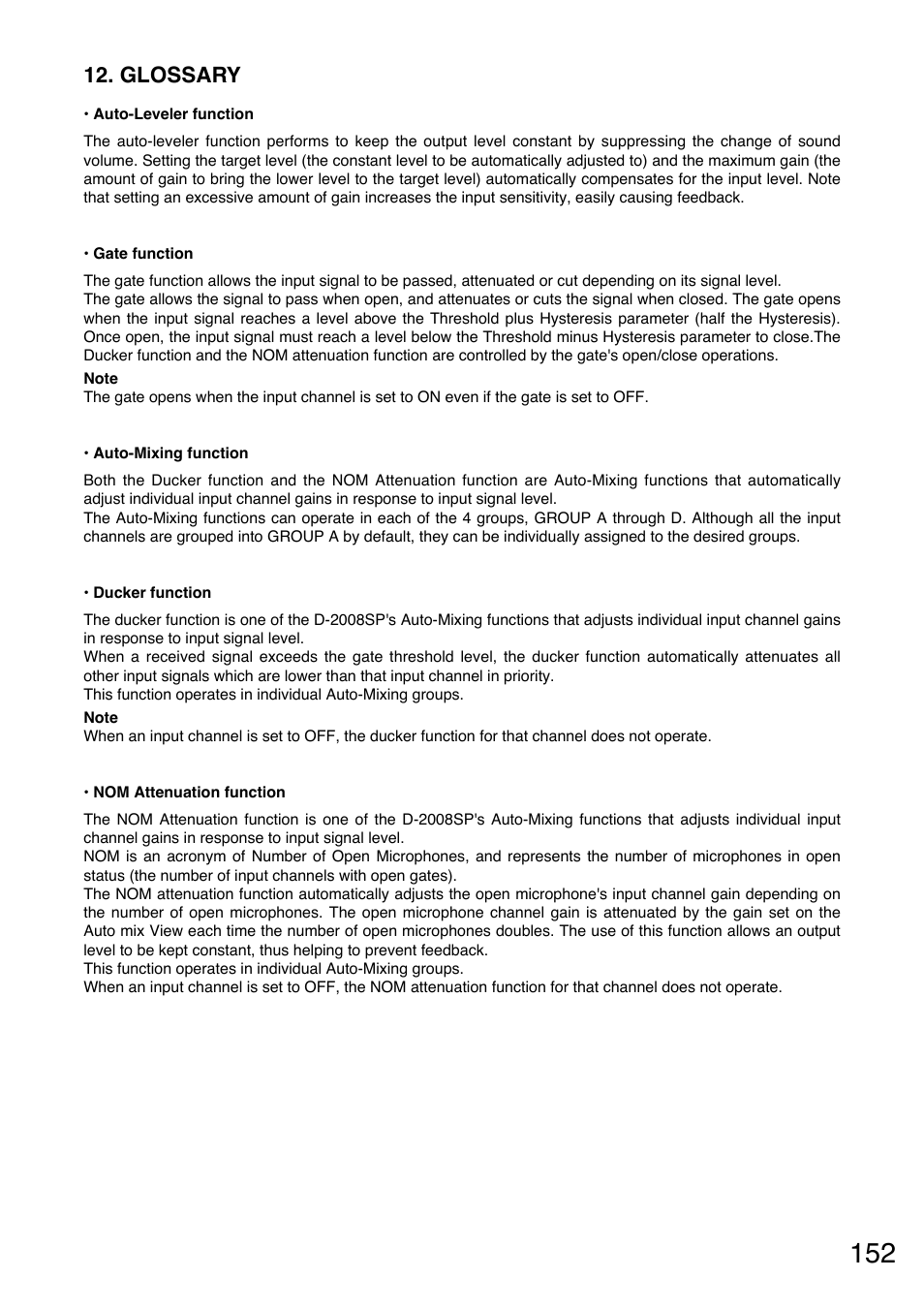 Glossary | Toa D-2000 Series User Manual | Page 152 / 170