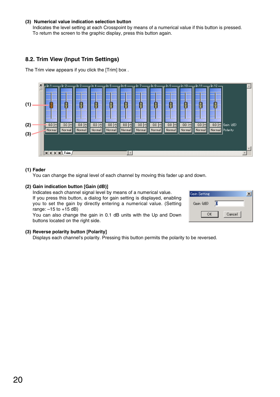 Trim view (input trim settings), P. 20 | Toa D-901 KR User Manual | Page 20 / 83